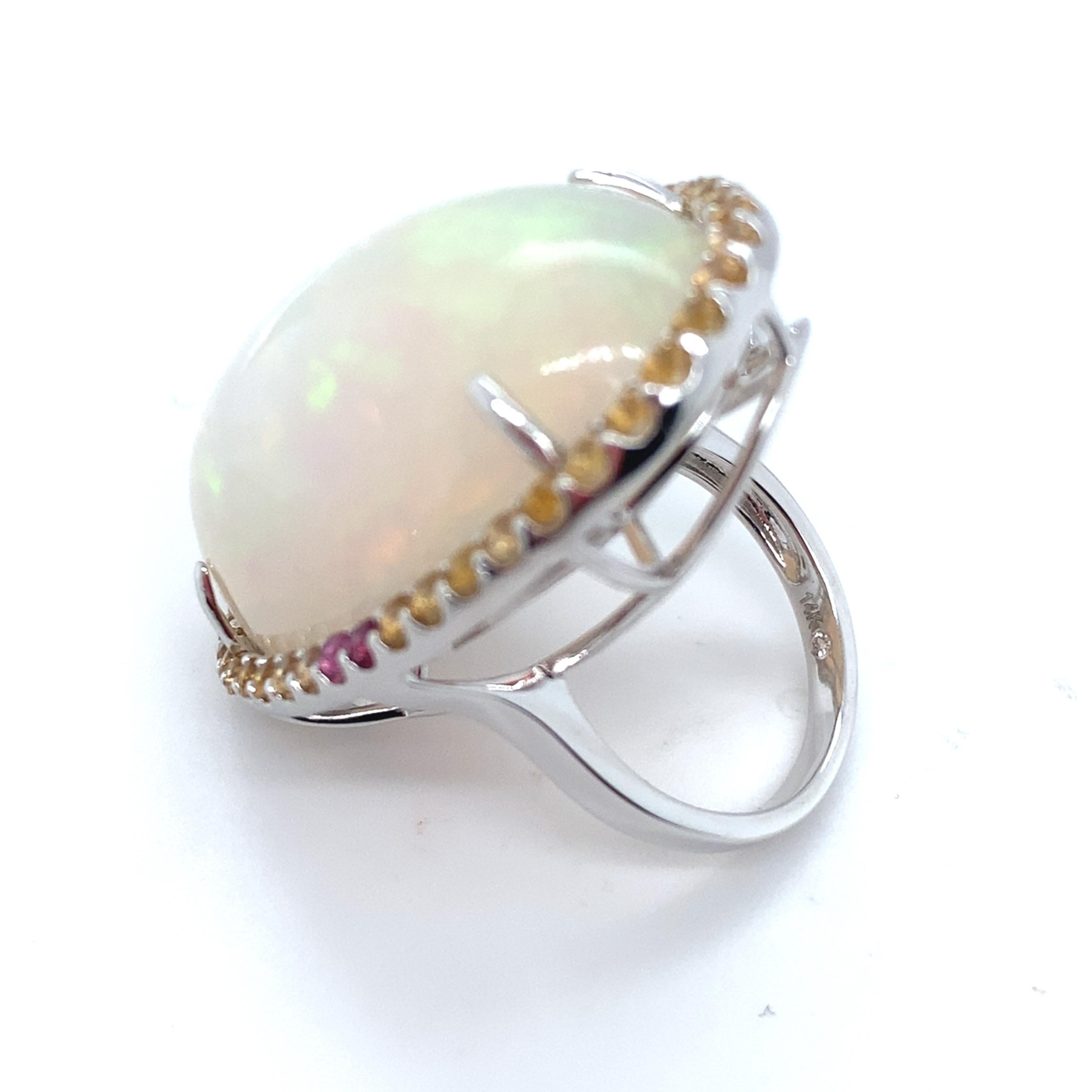 46.86 Carat Oval Cut Opal Sapphire White Gold Cocktail Ring For Sale 8