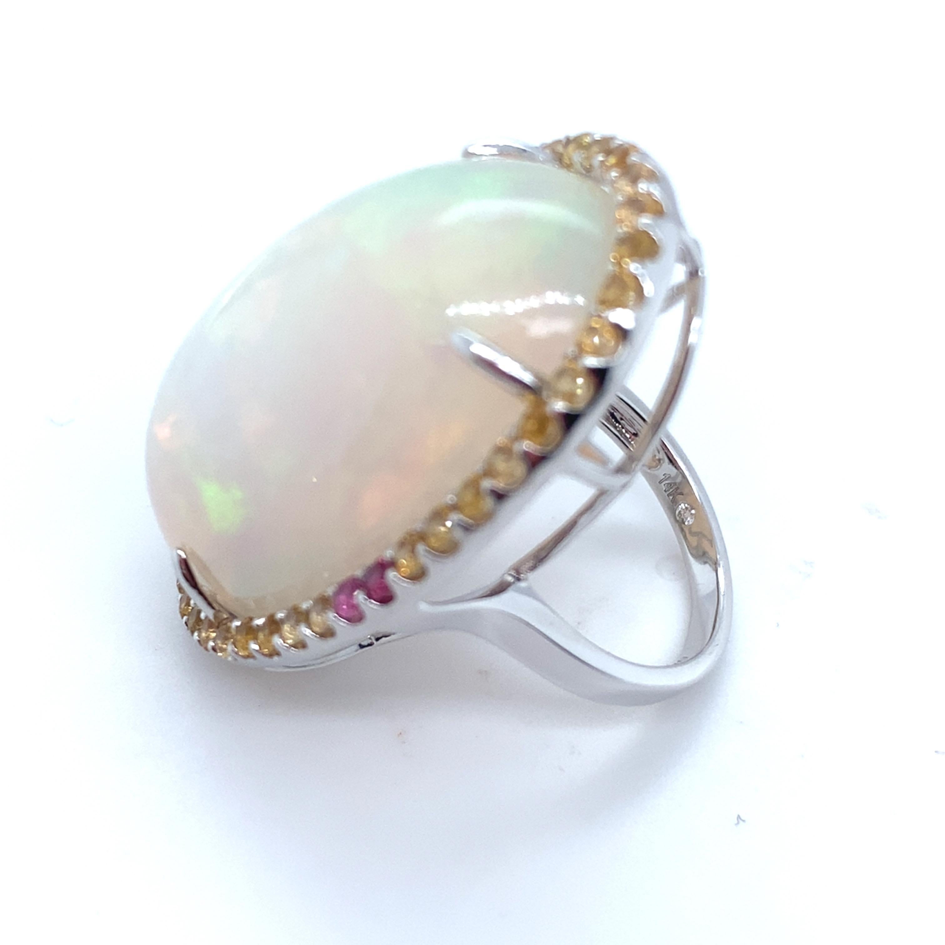 46.86 Carat Oval Cut Opal Sapphire White Gold Cocktail Ring For Sale 9