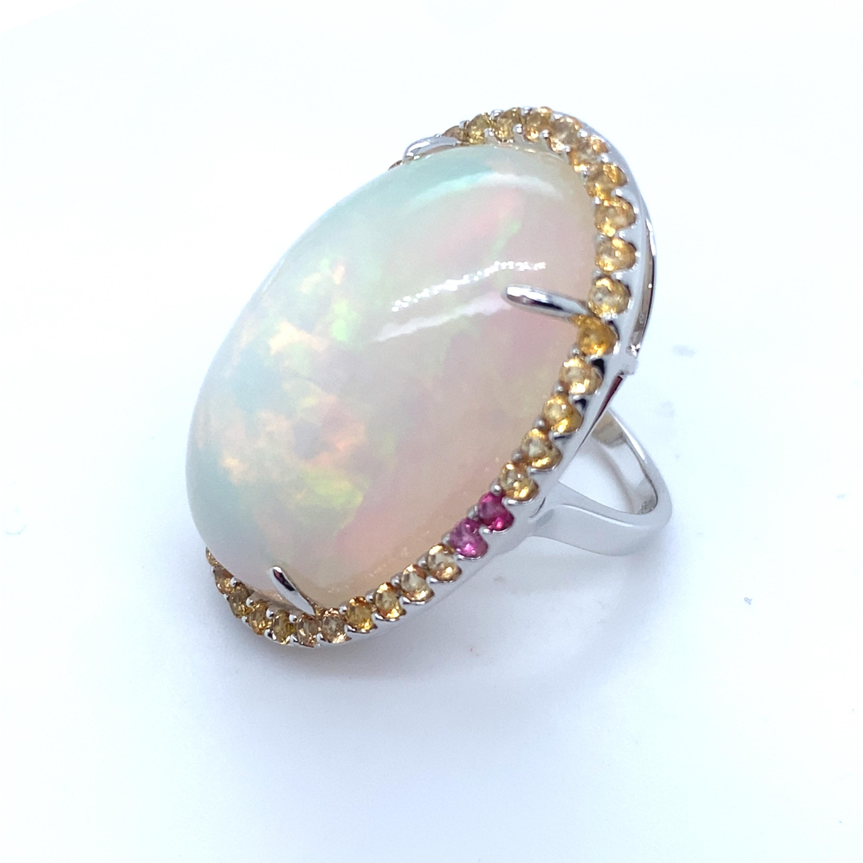 46.86 Carat Oval Cut Opal Sapphire White Gold Cocktail Ring For Sale 10