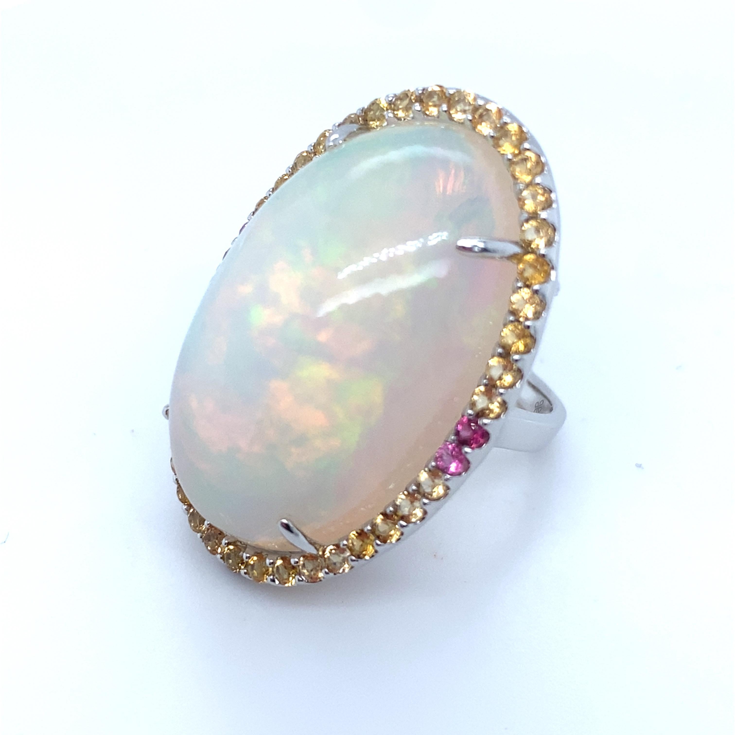 46.86 Carat Oval Cut Opal Sapphire White Gold Cocktail Ring For Sale 11