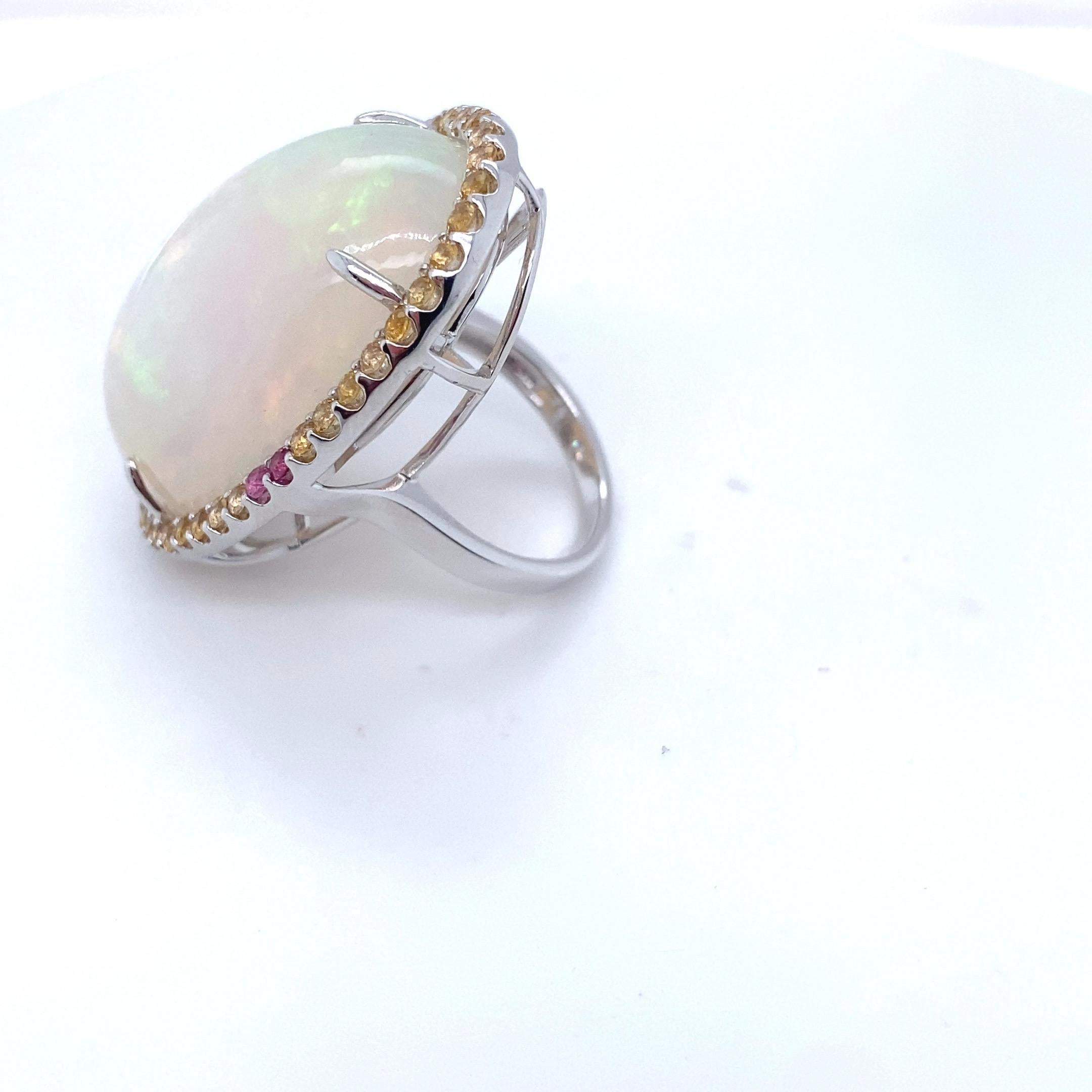 46.86 Carat Oval Cut Opal Sapphire White Gold Cocktail Ring For Sale 12