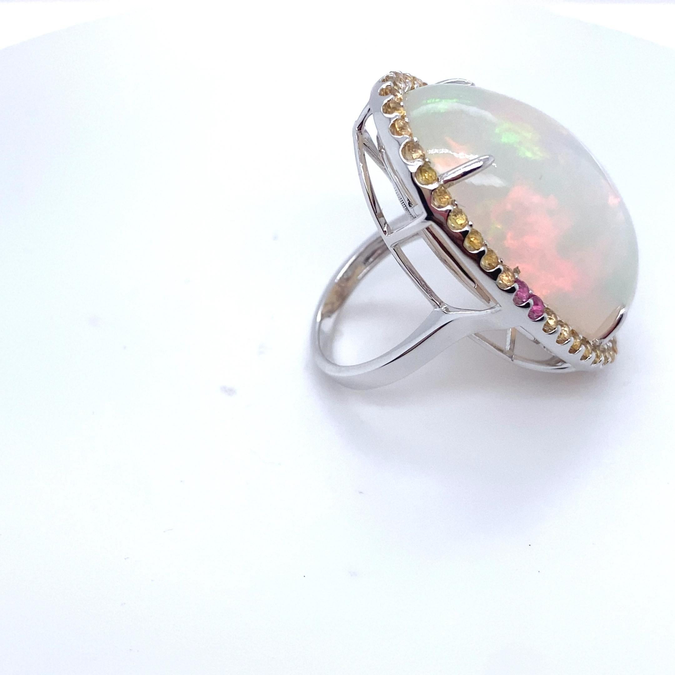 46.86 Carat Oval Cut Opal Sapphire White Gold Cocktail Ring For Sale 14