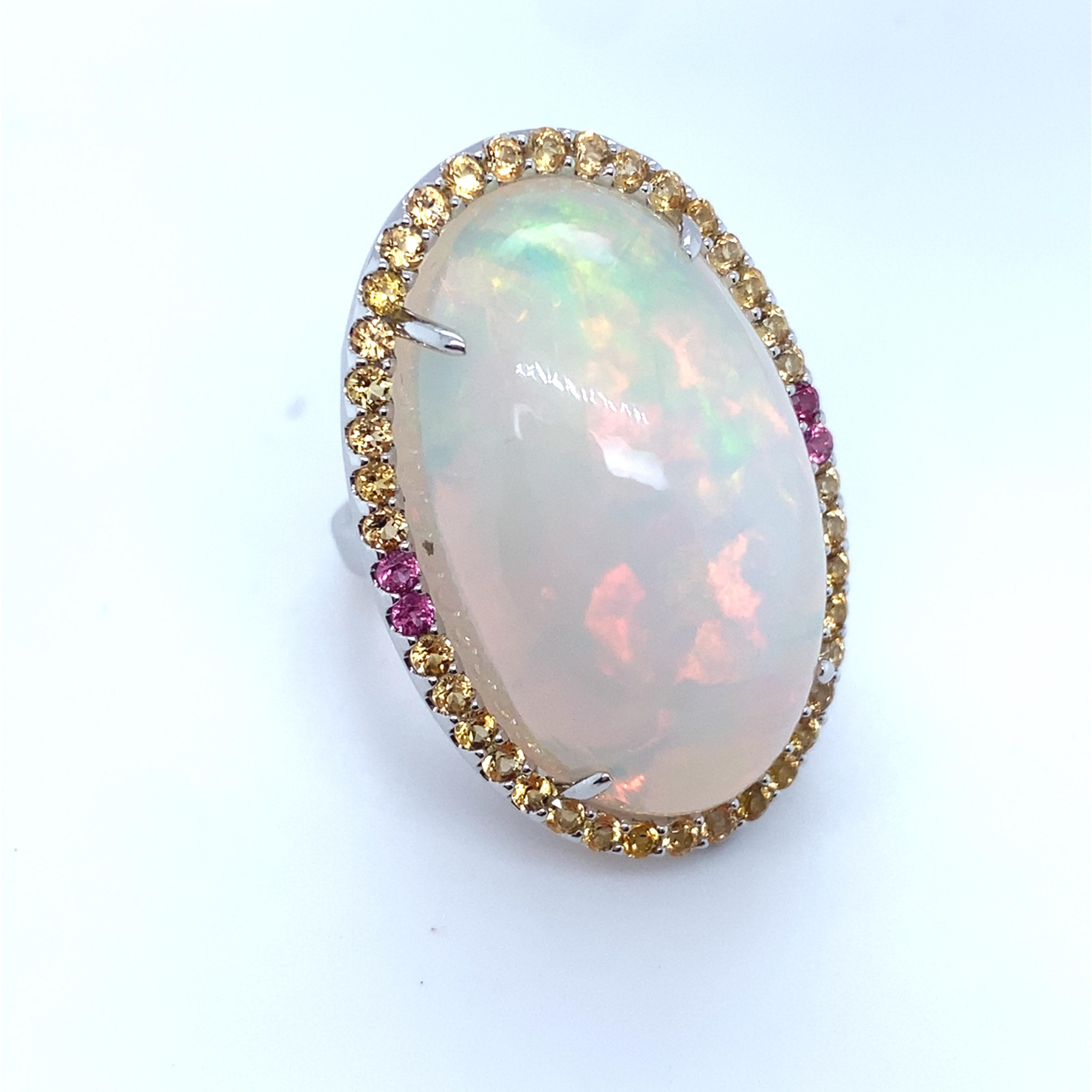 46.86 Carat Oval Cut Opal Sapphire White Gold Cocktail Ring In New Condition For Sale In Trumbull, CT