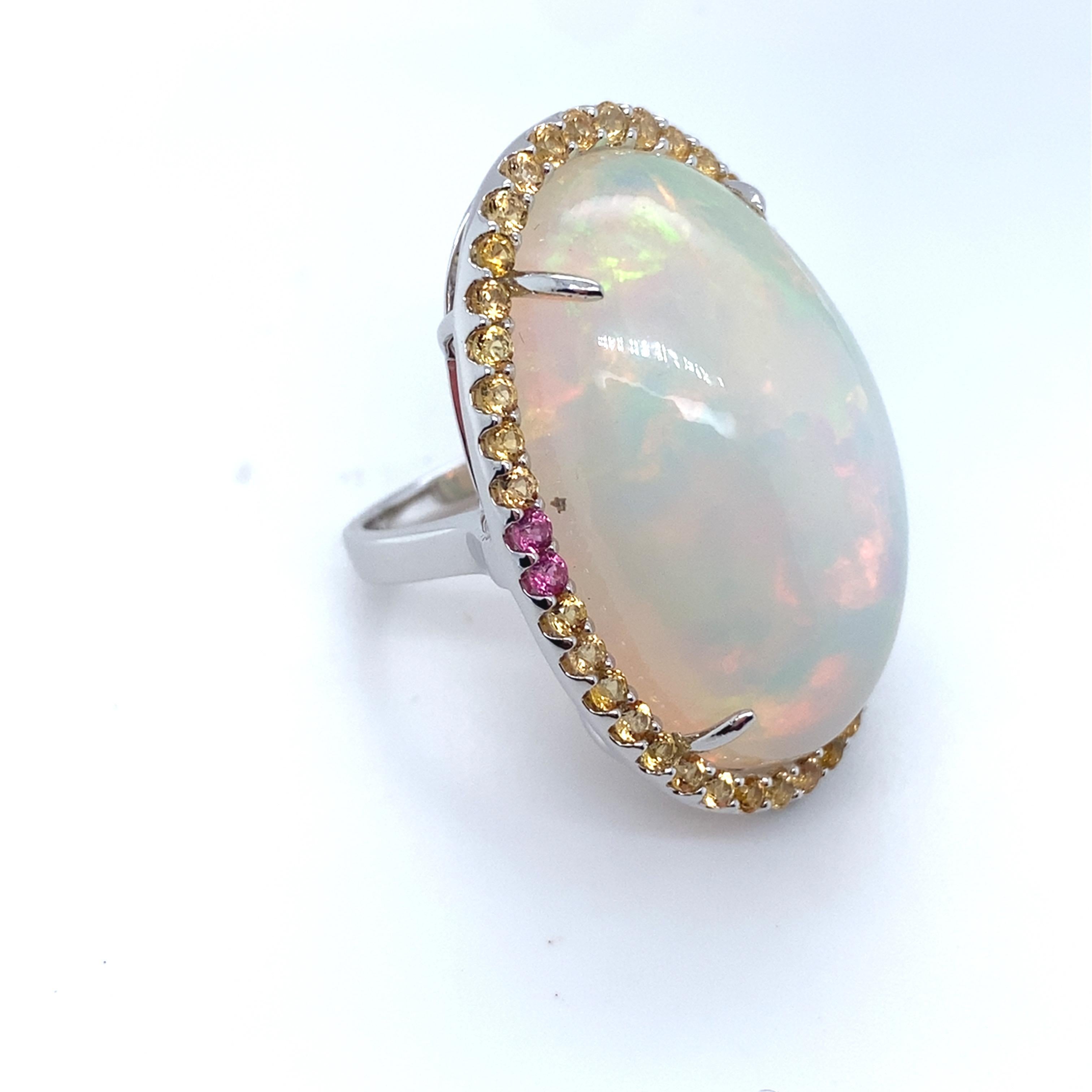 Women's 46.86 Carat Oval Cut Opal Sapphire White Gold Cocktail Ring For Sale