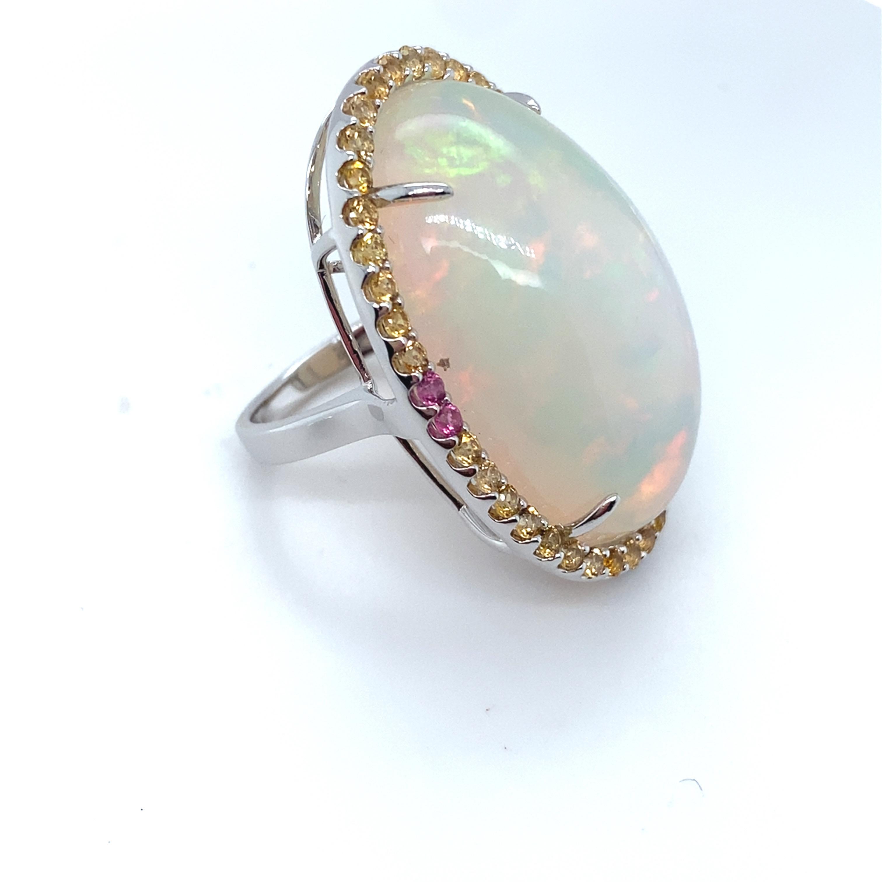 46.86 Carat Oval Cut Opal Sapphire White Gold Cocktail Ring For Sale 1