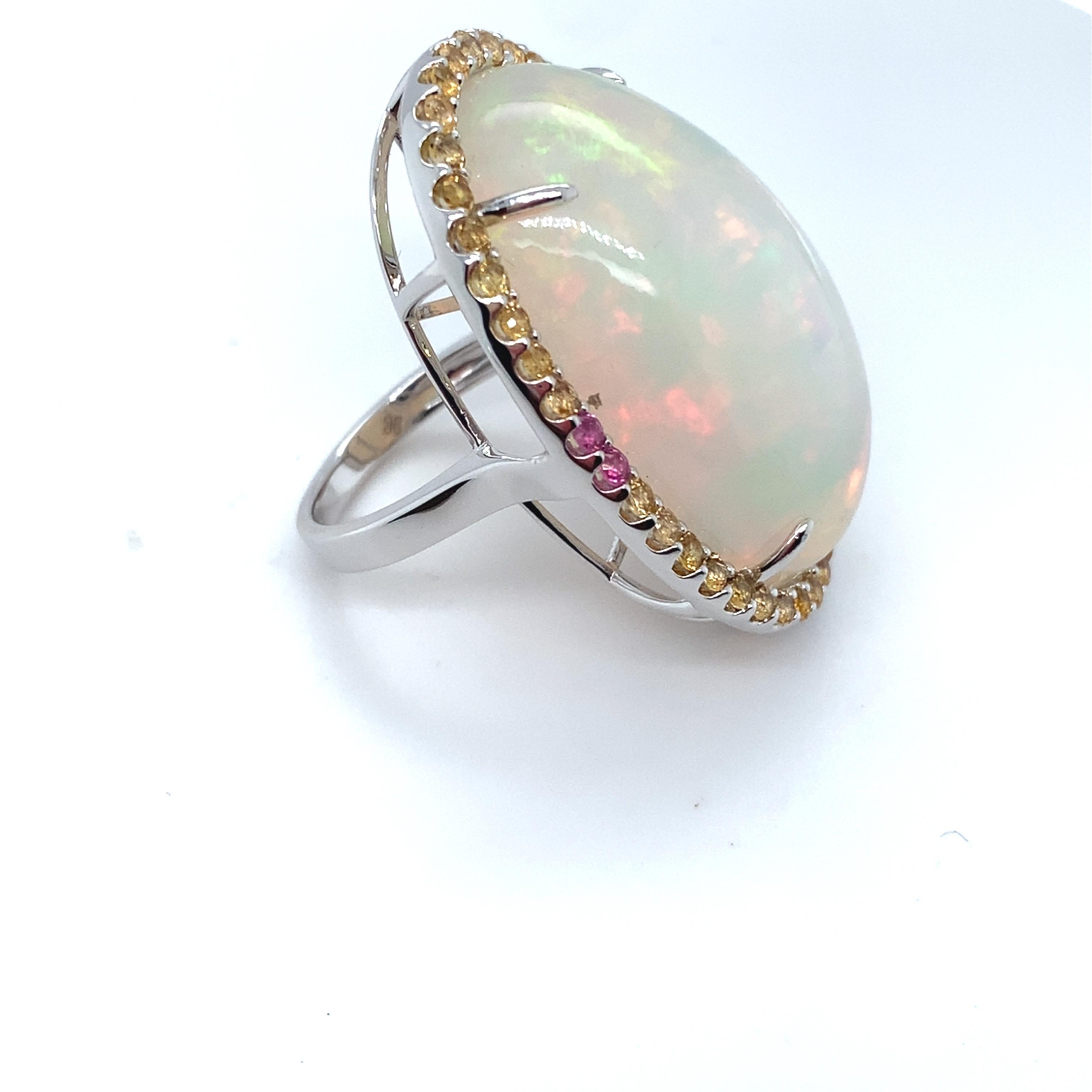 46.86 Carat Oval Cut Opal Sapphire White Gold Cocktail Ring For Sale 2