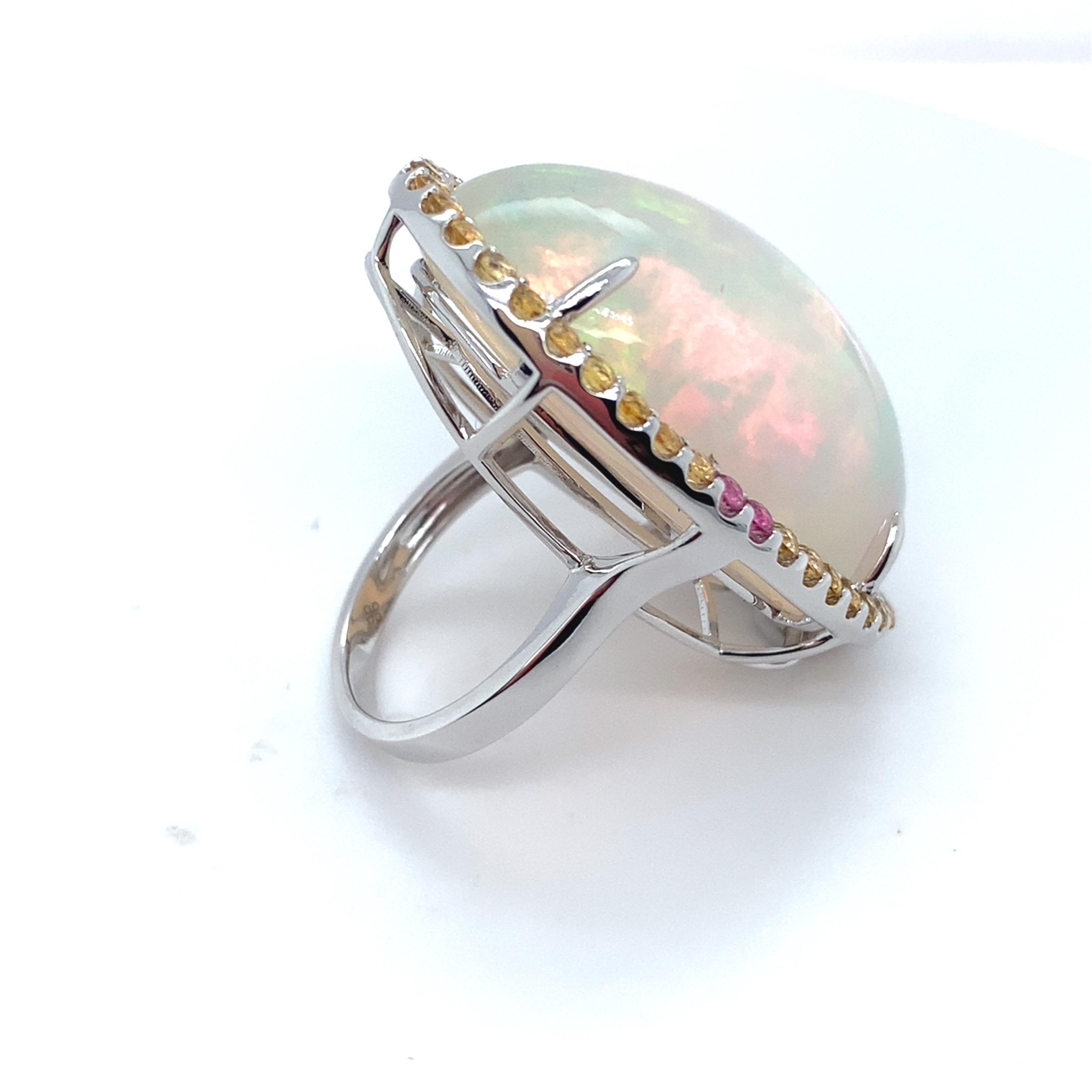 46.86 Carat Oval Cut Opal Sapphire White Gold Cocktail Ring For Sale 3
