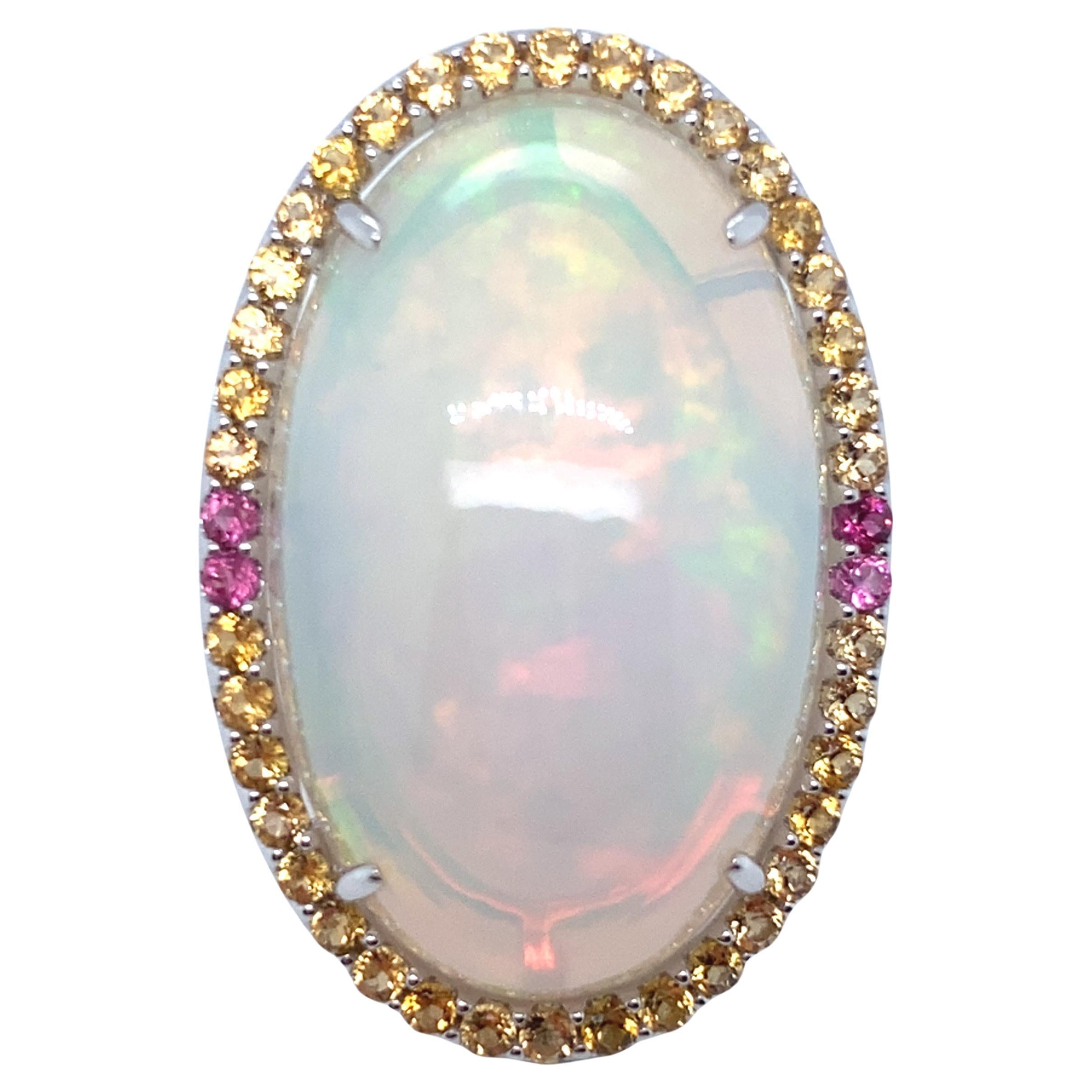 46.86 Carat Oval Cut Opal Sapphire White Gold Cocktail Ring