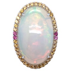 46.86 Carat Oval Cut Opal Sapphire White Gold Cocktail Ring
