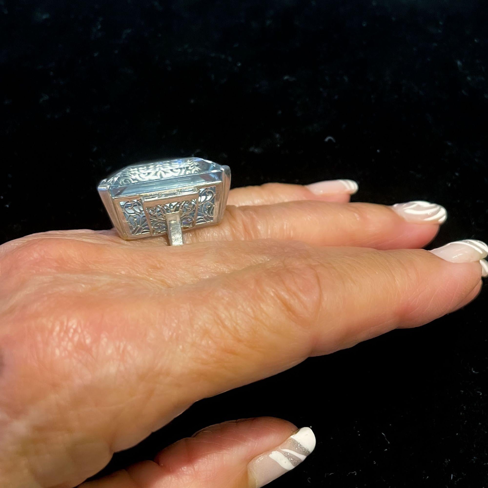 46.88 Carat Aquamarine and Diamond Platinum Ring For Sale 2