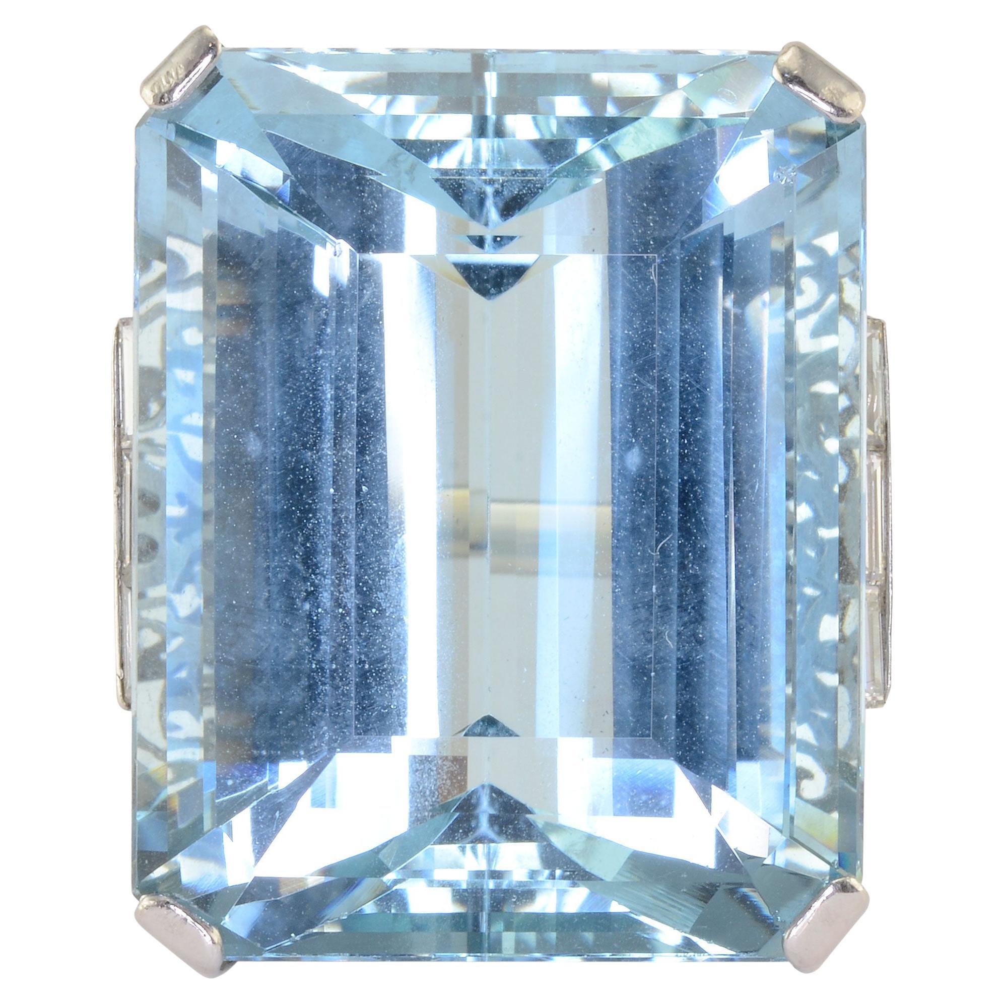 46.88 Carat Aquamarine and Diamond Platinum Ring For Sale