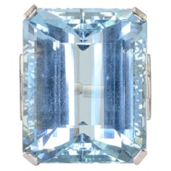 Retro 46.88 Carat Aquamarine and Diamond Platinum Ring