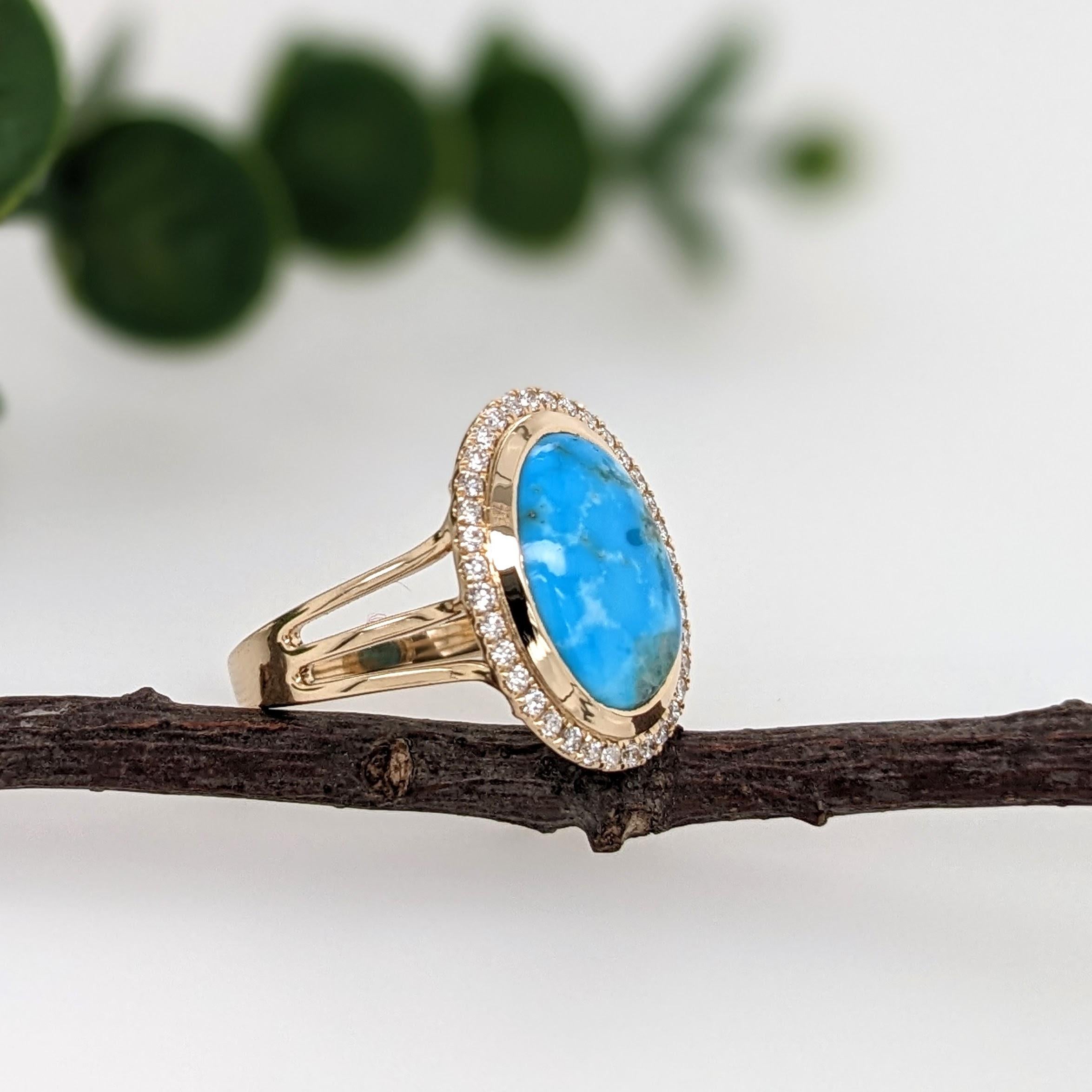 4.68ct Sonoran Turquoise Ring w Diamond Halo in 14k Solid Yellow Gold Oval 14x10 In New Condition In Columbus, OH