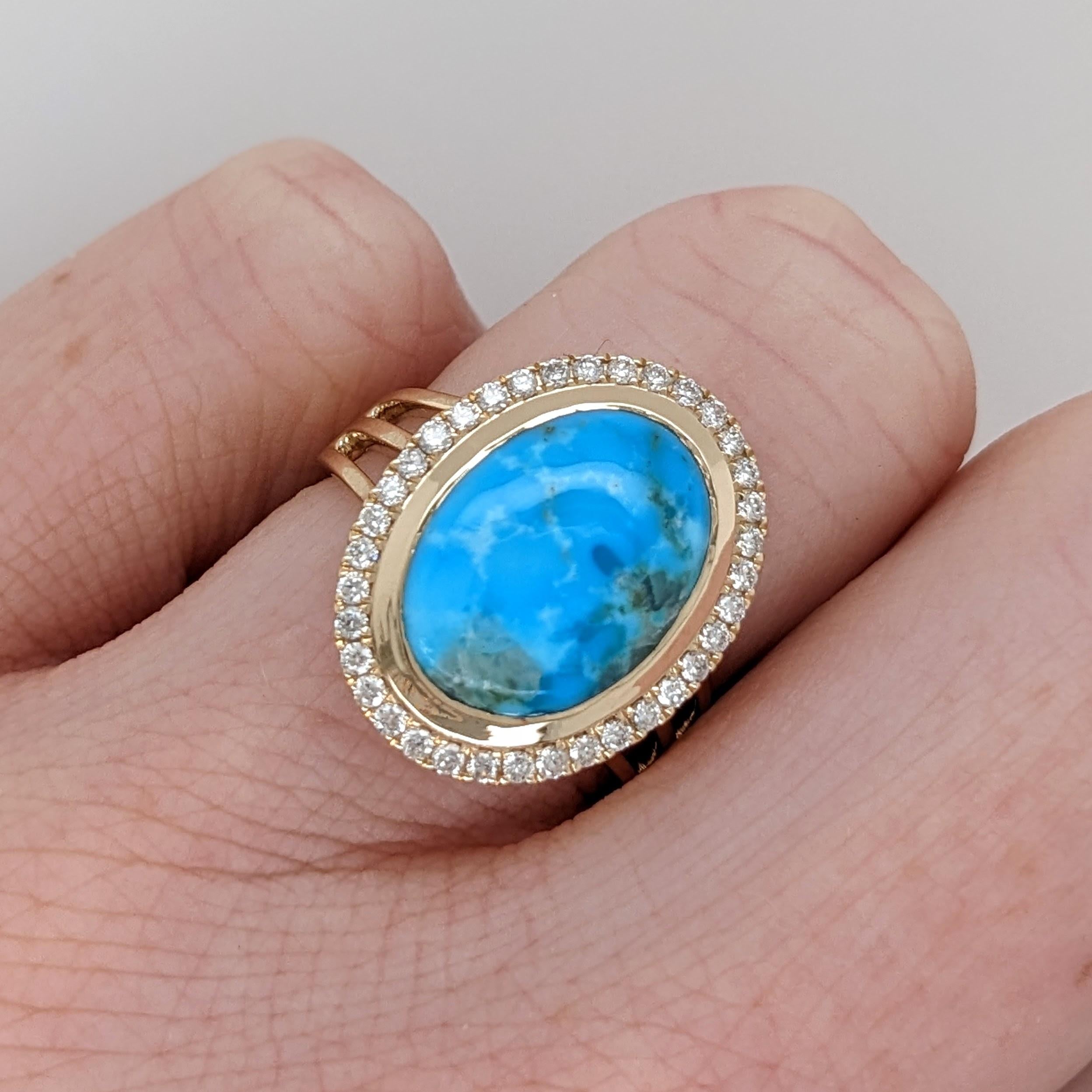 Women's 4.68ct Sonoran Turquoise Ring w Diamond Halo in 14k Solid Yellow Gold Oval 14x10