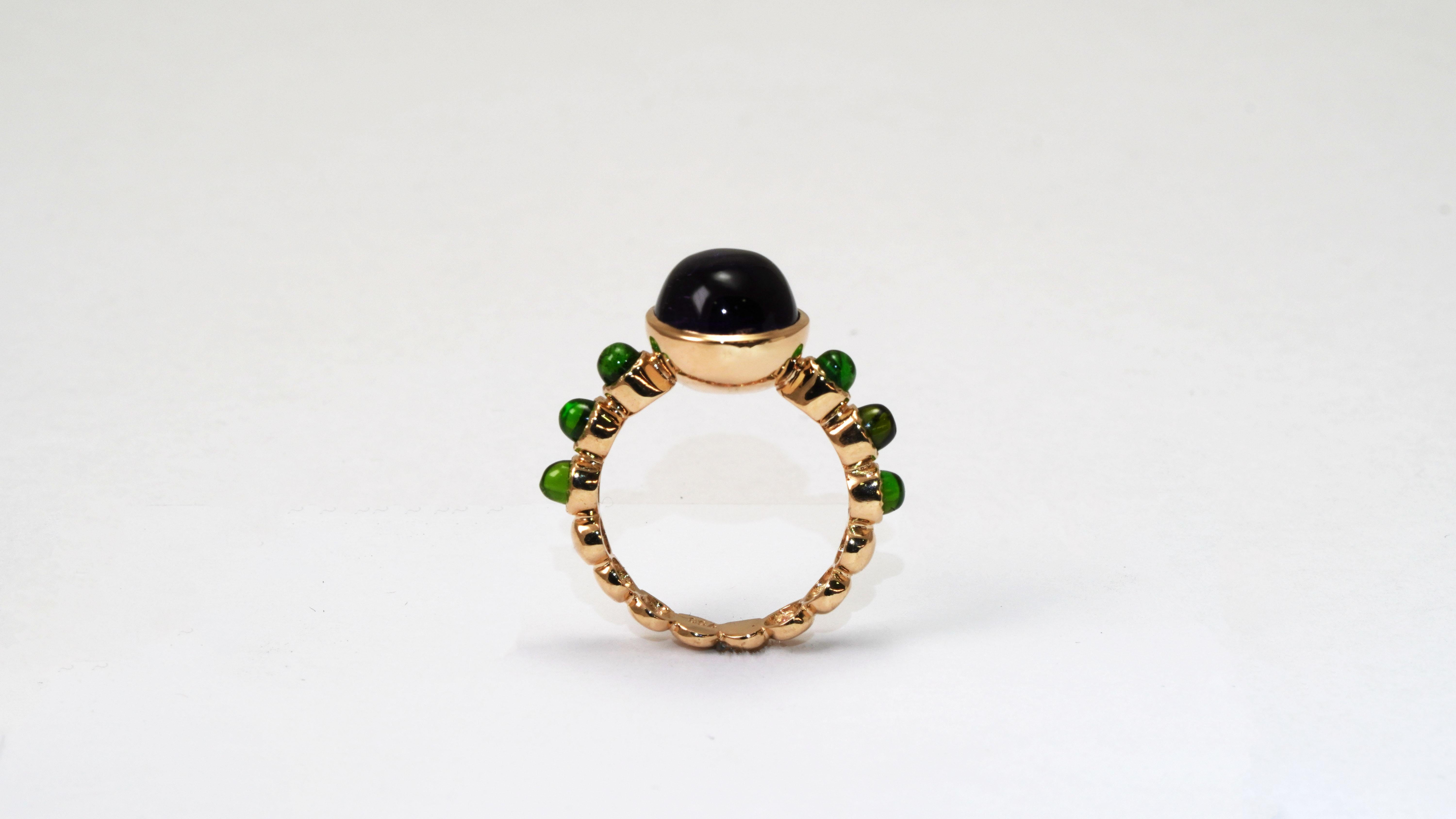 Modern 4.69 Carat Amethyst Diopside Cocktail Ring For Sale