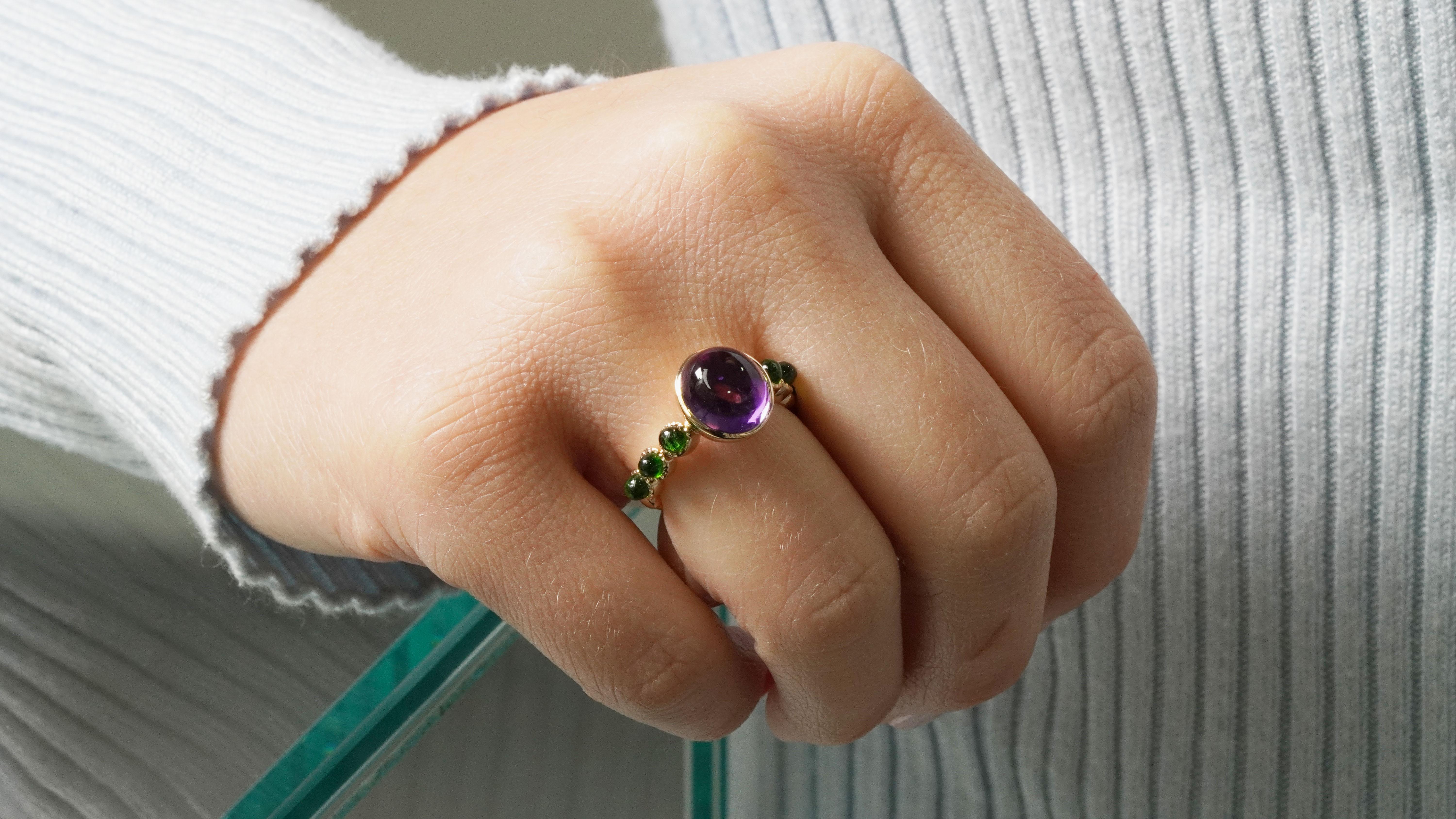 4.69 Carat Amethyst Diopside Cocktail Ring For Sale 2