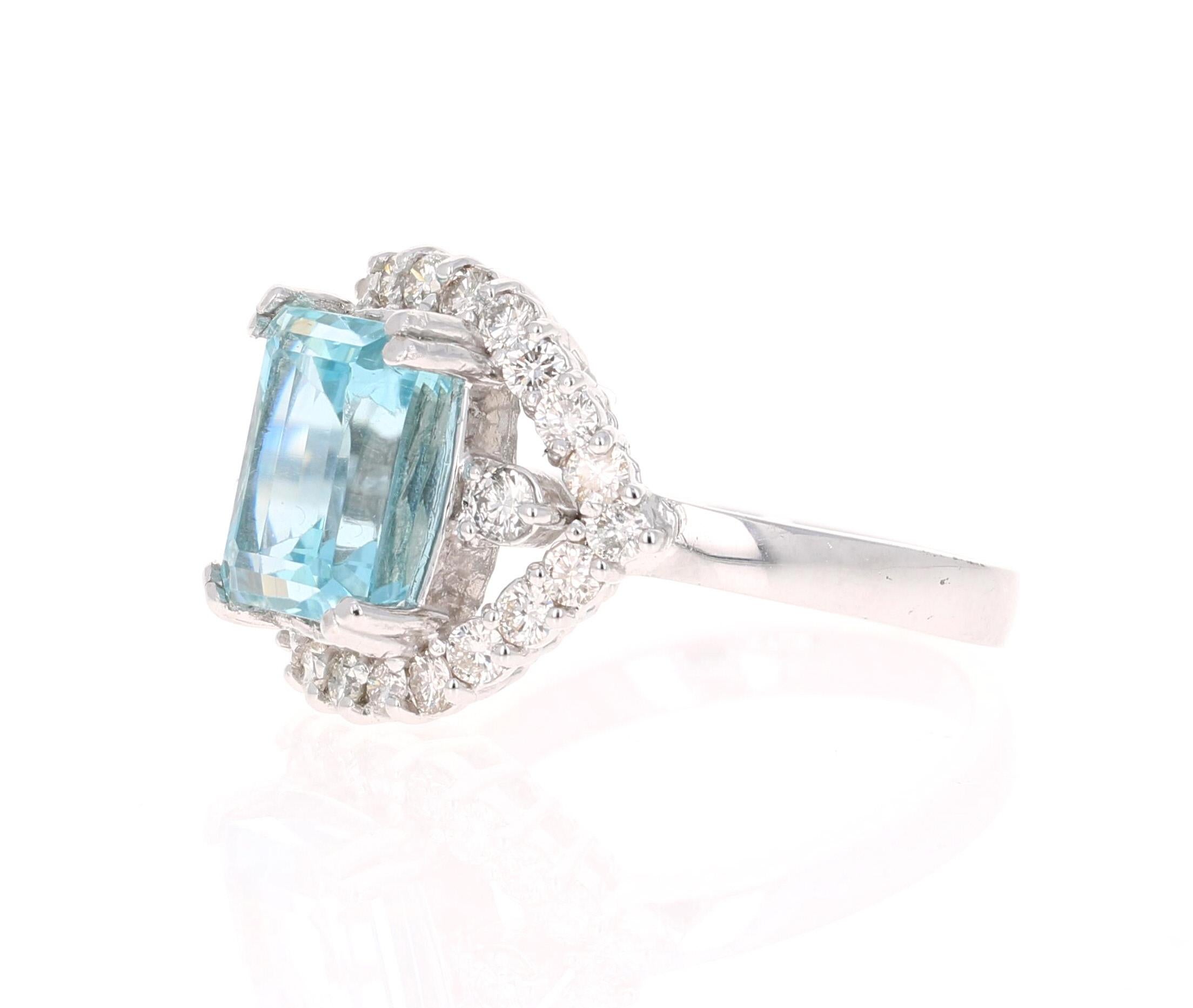 Contemporary 4.69 Carat Aquamarine Diamond 14 Karat White Gold Cocktail Ring