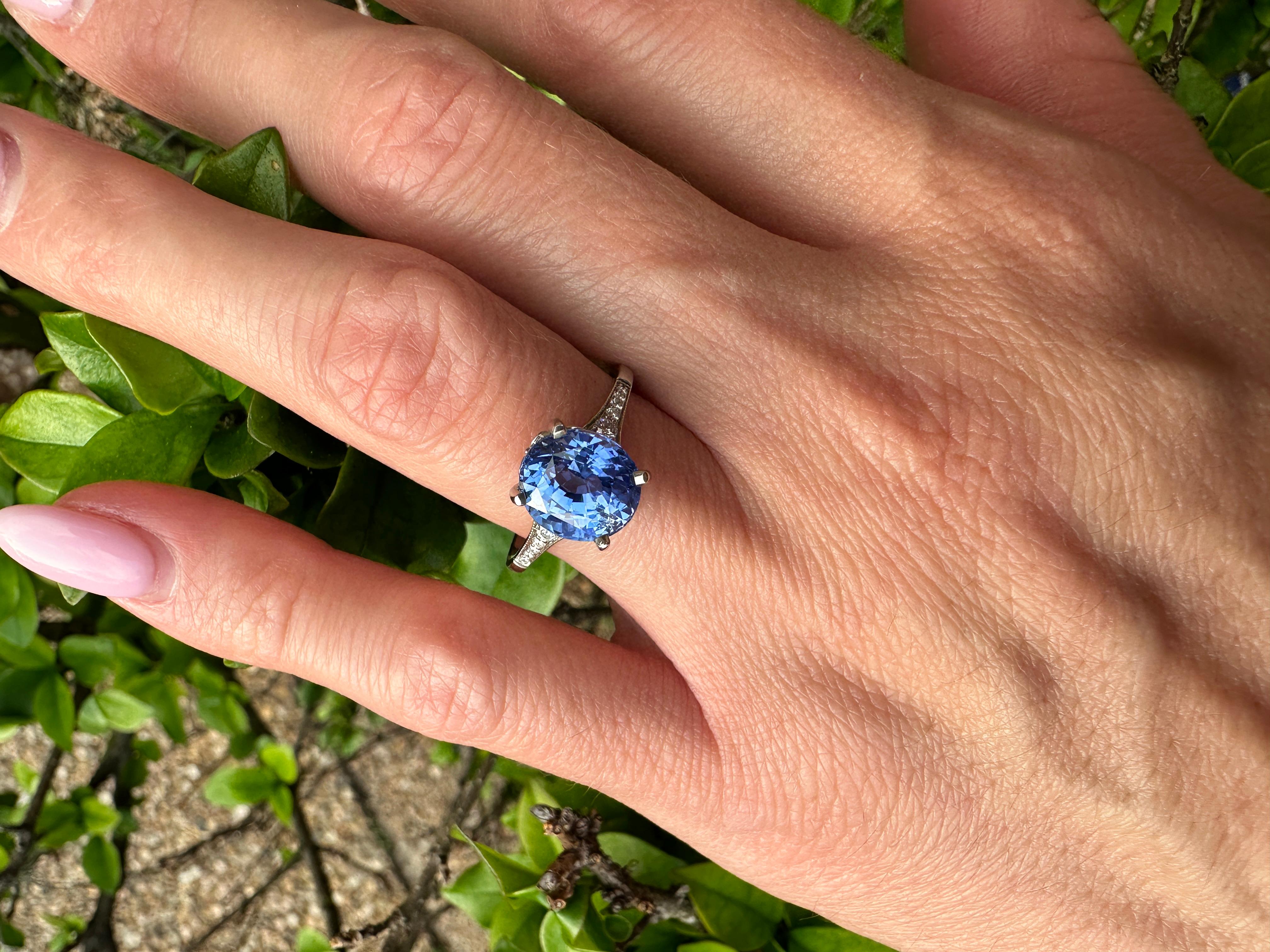 4.69 Carat Burma No Heat Sapphire Gia Certified in 14k and Platinum Ring For Sale 1