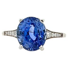 Vintage 4.69 Carat Burma No Heat Sapphire Gia Certified in 14k and Platinum Ring