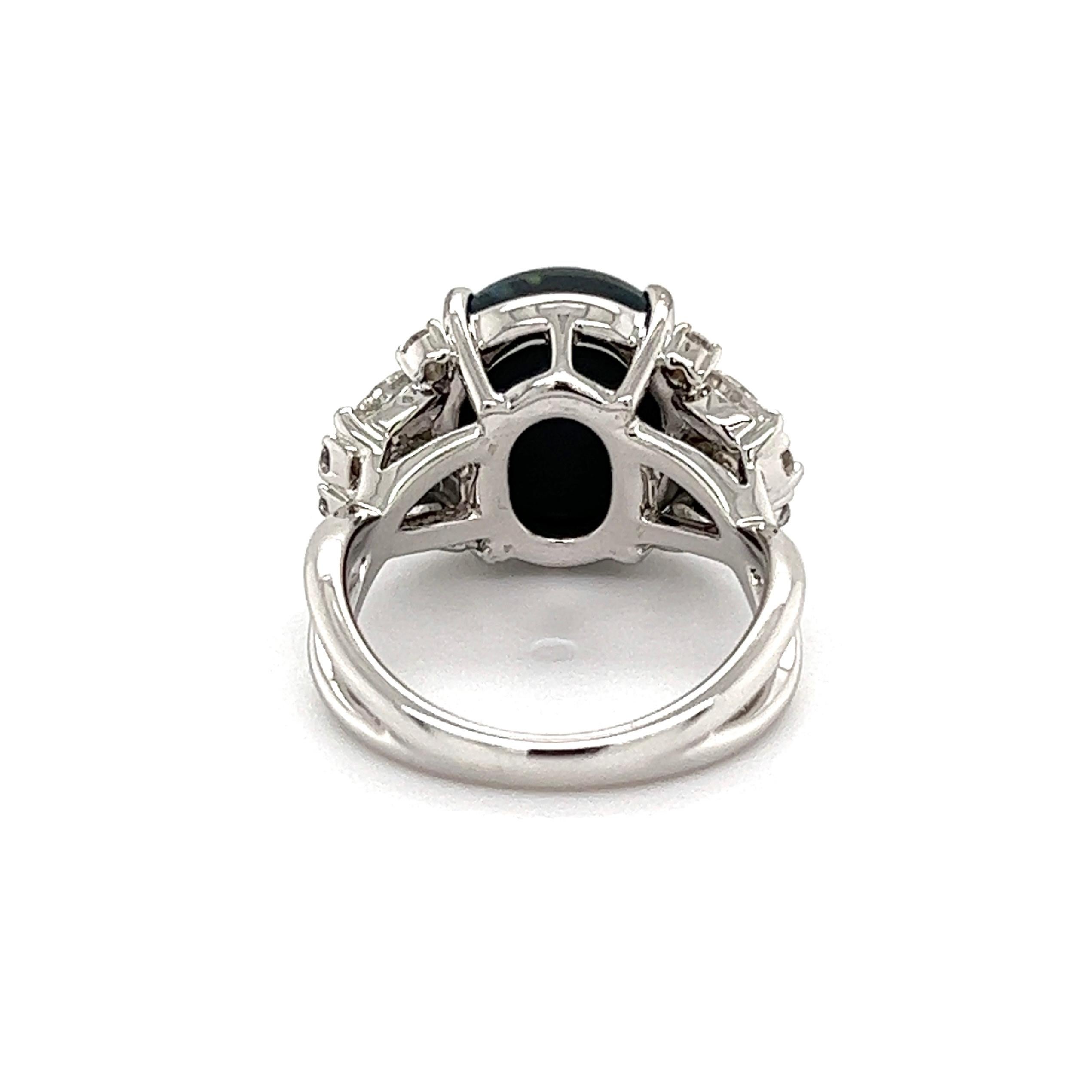 Modern 4.69 Carat Lightning Ridge Black Opal and Diamond Ring Estate Fine Jewelry For Sale