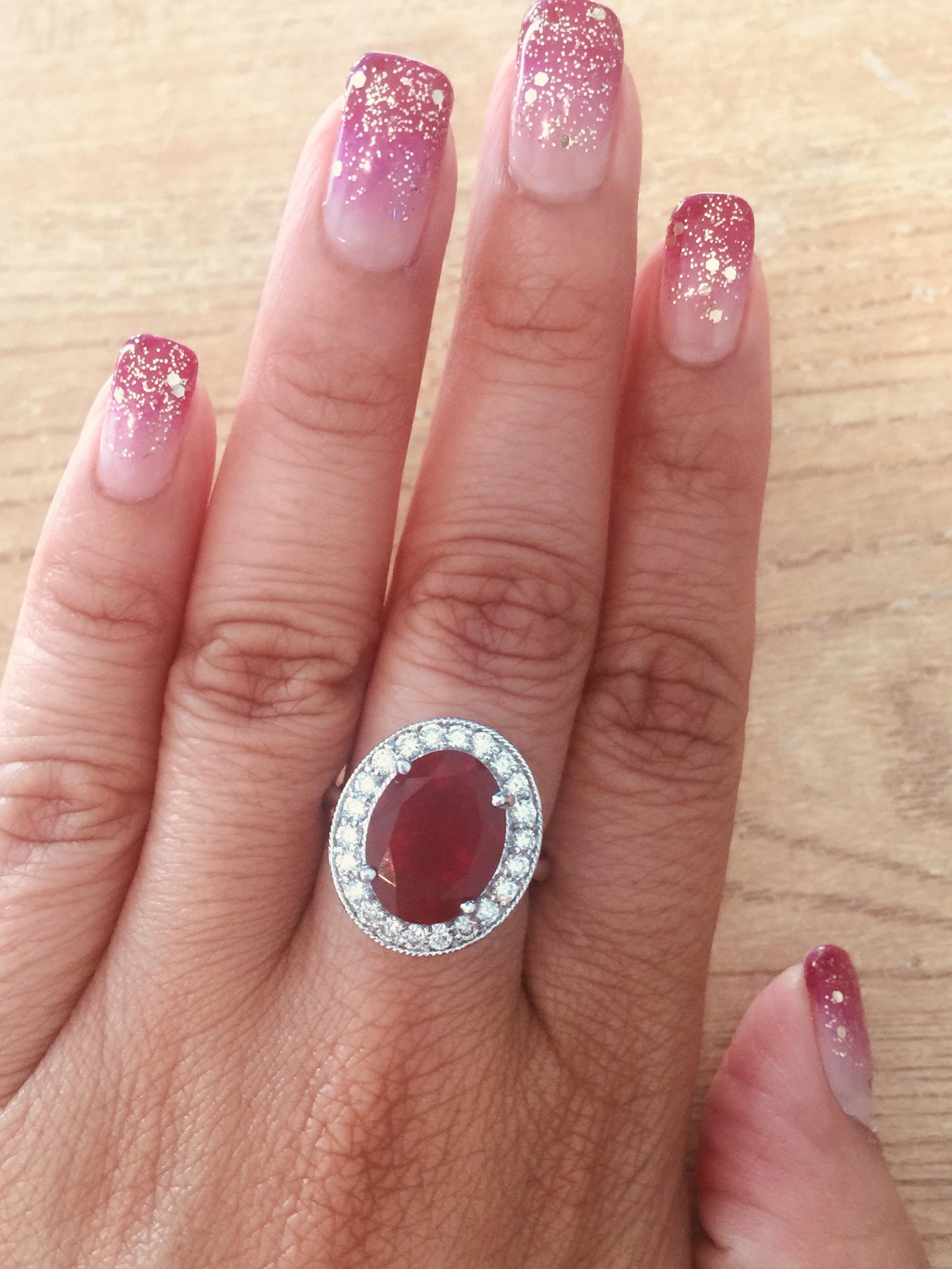 Bague en or blanc 14 carats avec diamant et opale de feu naturelle de 4,69 carats Neuf - En vente à Los Angeles, CA