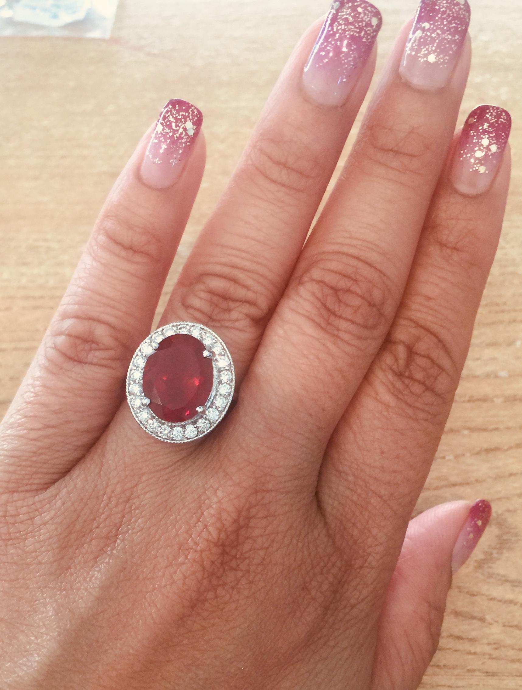 Bague en or blanc 14 carats avec diamant et opale de feu naturelle de 4,69 carats Pour femmes en vente