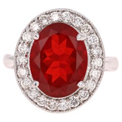 4,69 Karat Natürlicher Feueropal Diamant 14 Karat Weißgold Ring