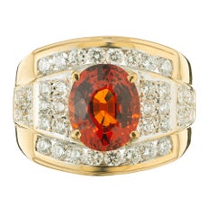 4,69 Karat Oval Hessonit Granat Runder Diamant Gelbgold Unisex-Ring