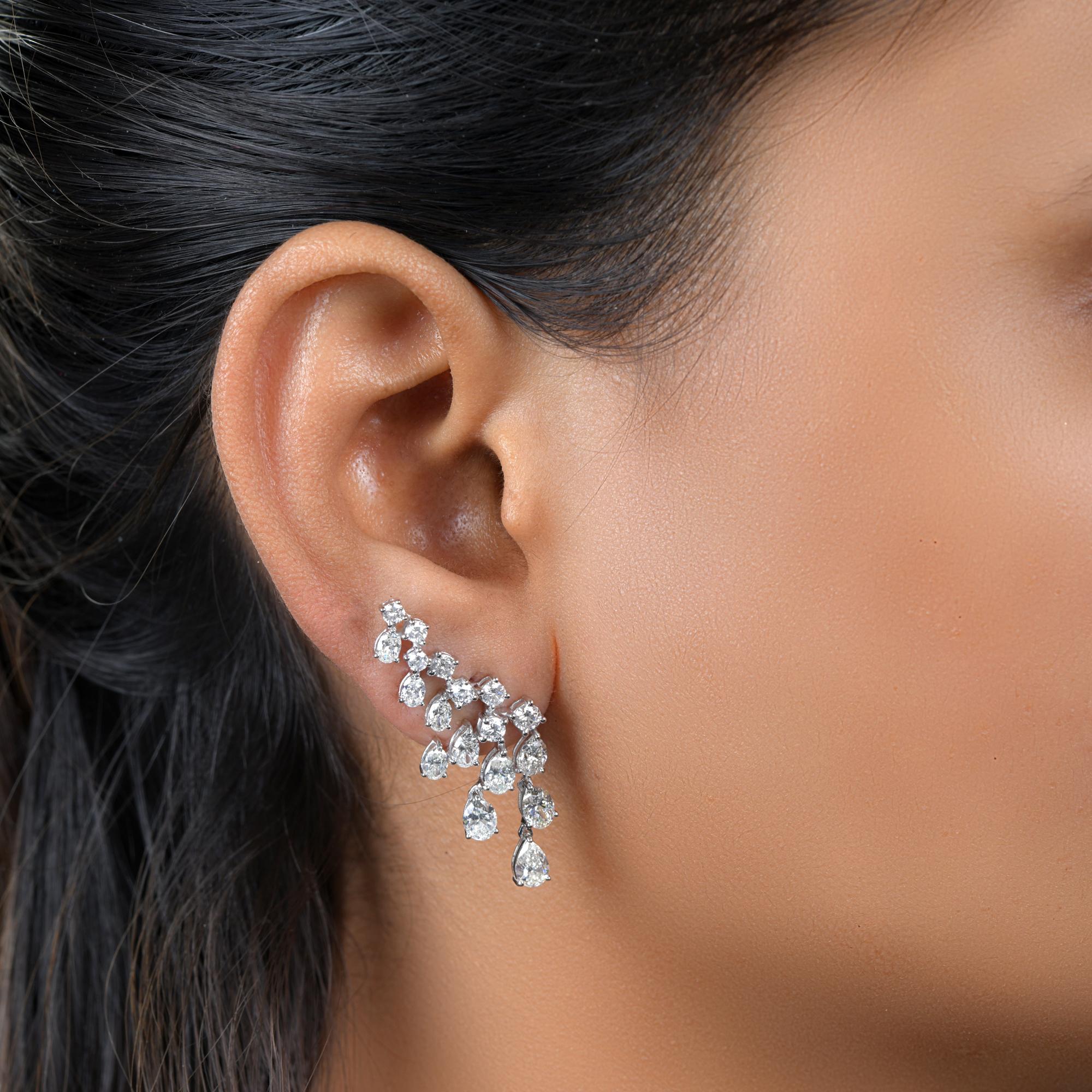 Pear Cut 4.69 Carat SI/H Pear Round Brilliant Cut Diamond Earrings 18 Karat White Gold For Sale