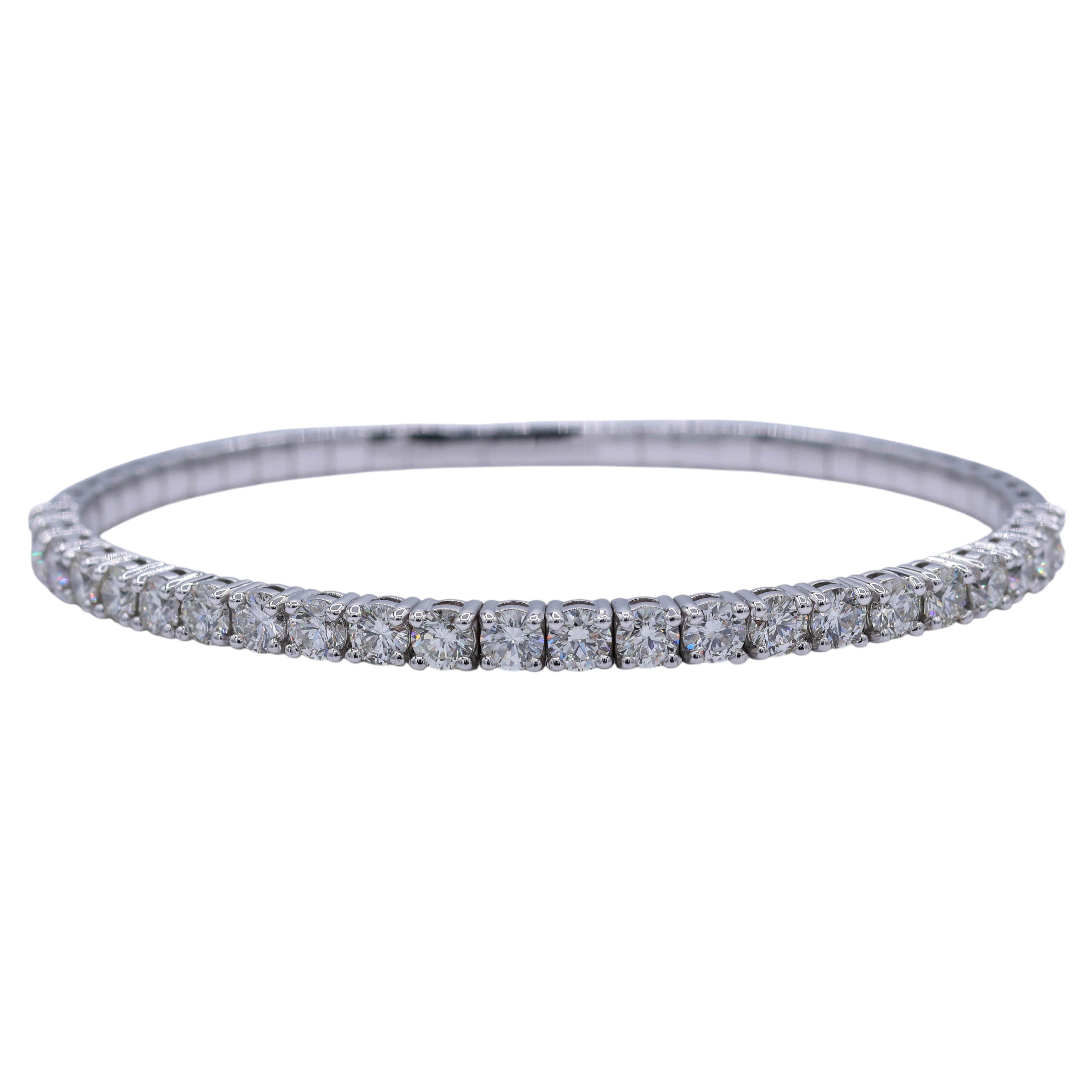 4.69 Carat Total Weight Natural Round Diamond Bangle Bracelet in 18k White Gold