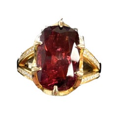 5.67 ctw Mid-Century Style Diamond & Burmese Ruby 18K Yellow Gold Halo Ring
