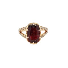 5.67 ctw Mid-Century Style Diamond & Burmese Ruby 18K Yellow Gold Halo Ring