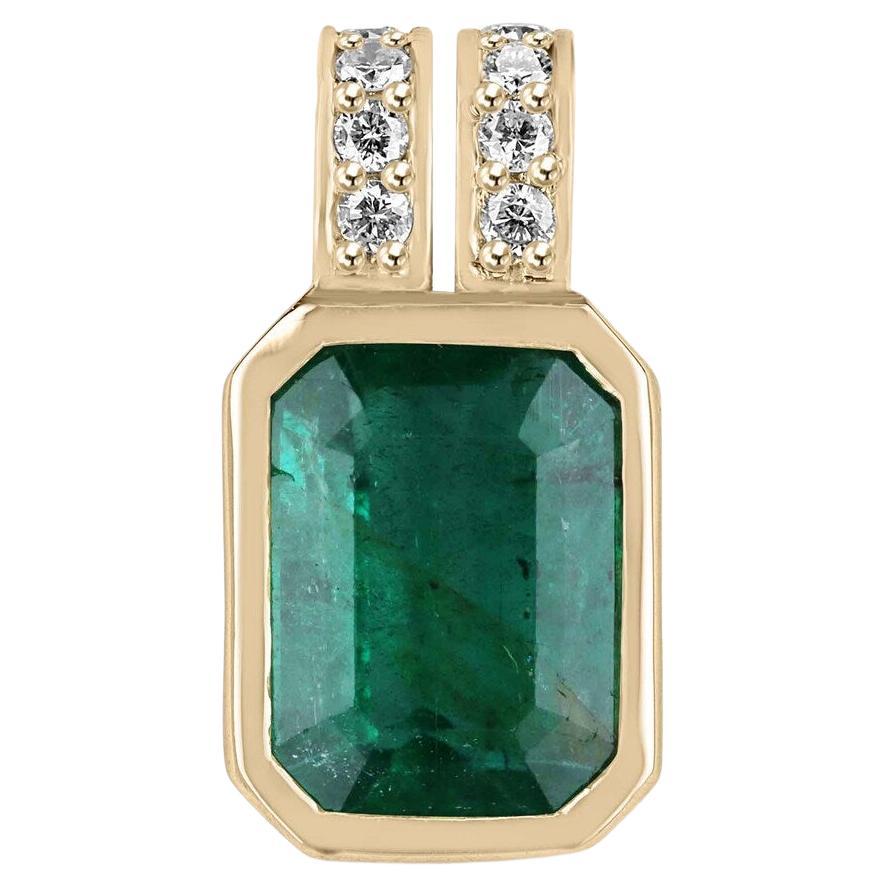 4.69tcw 18K Dark Green Emerald & Diamond Pendant, Emerald Cut Bezel Set