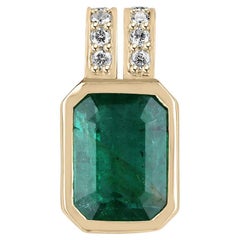 4.69tcw 18K Dark Green Emerald & Diamond Pendant, Emerald Cut Bezel Set