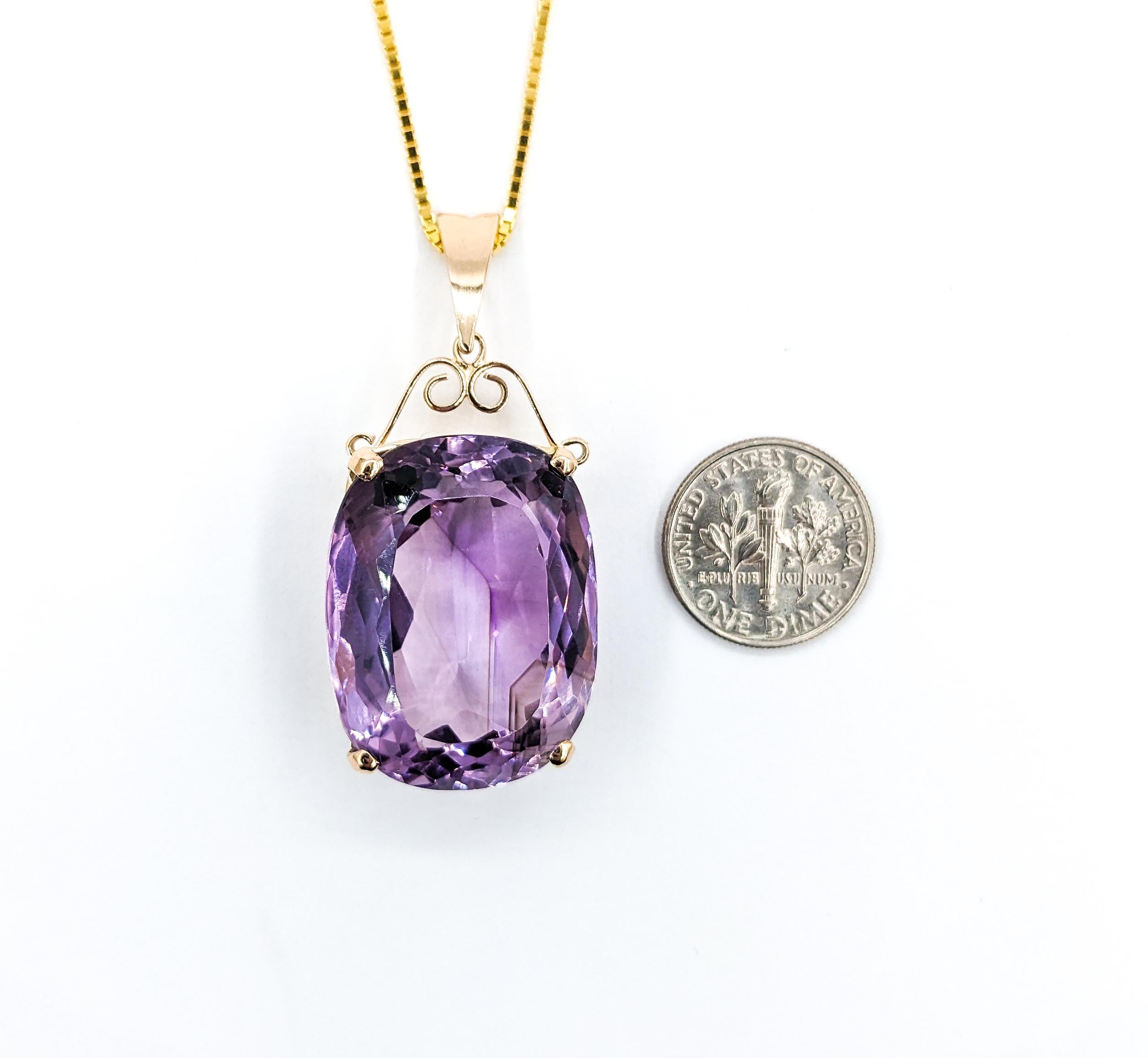 Contemporary 46ct Amethyst Pendant With Chain In Yellow Gold For Sale