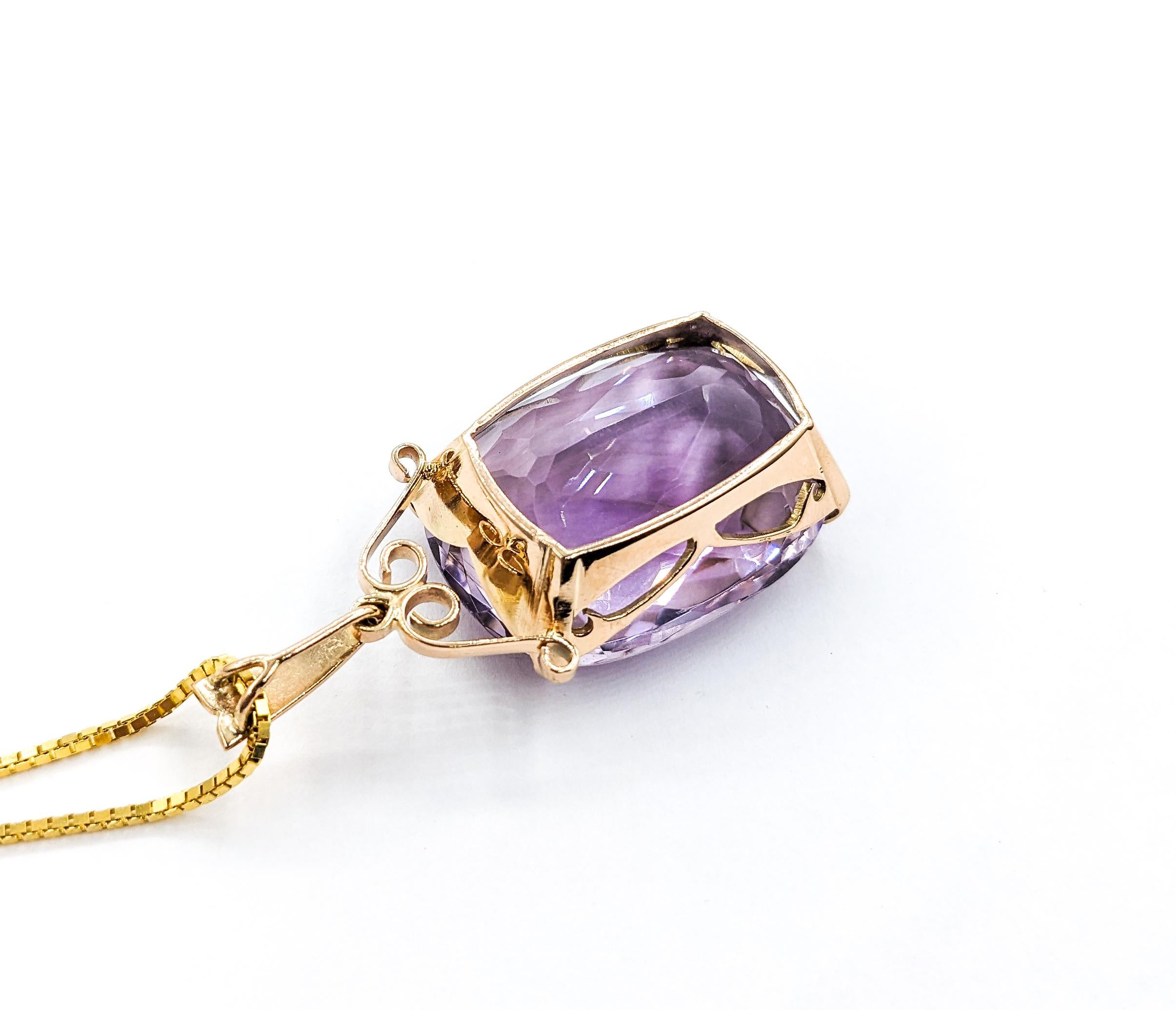46ct Amethyst Pendant With Chain In Yellow Gold In Excellent Condition For Sale In Bloomington, MN