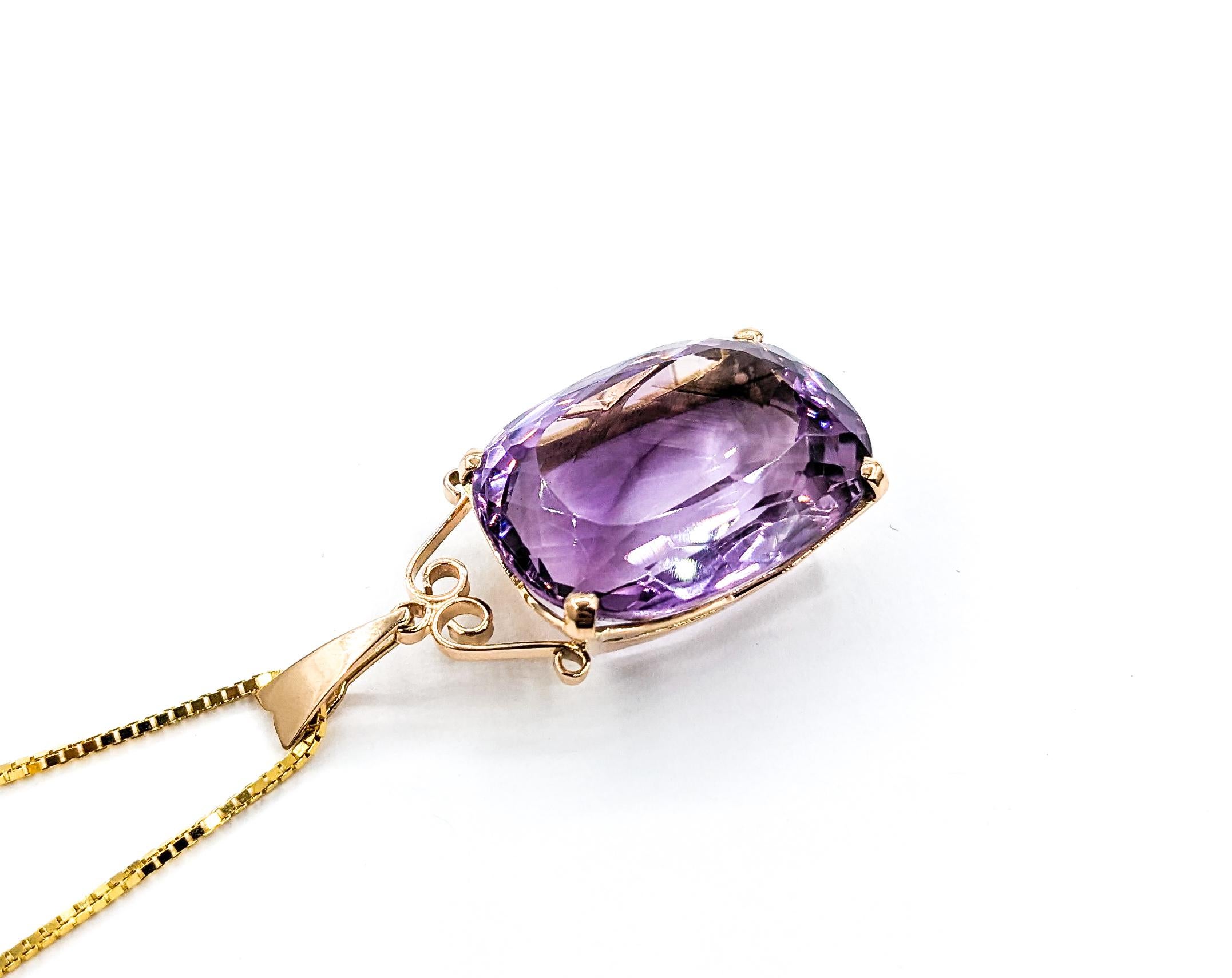 46ct Amethyst Pendant With Chain In Yellow Gold For Sale 1