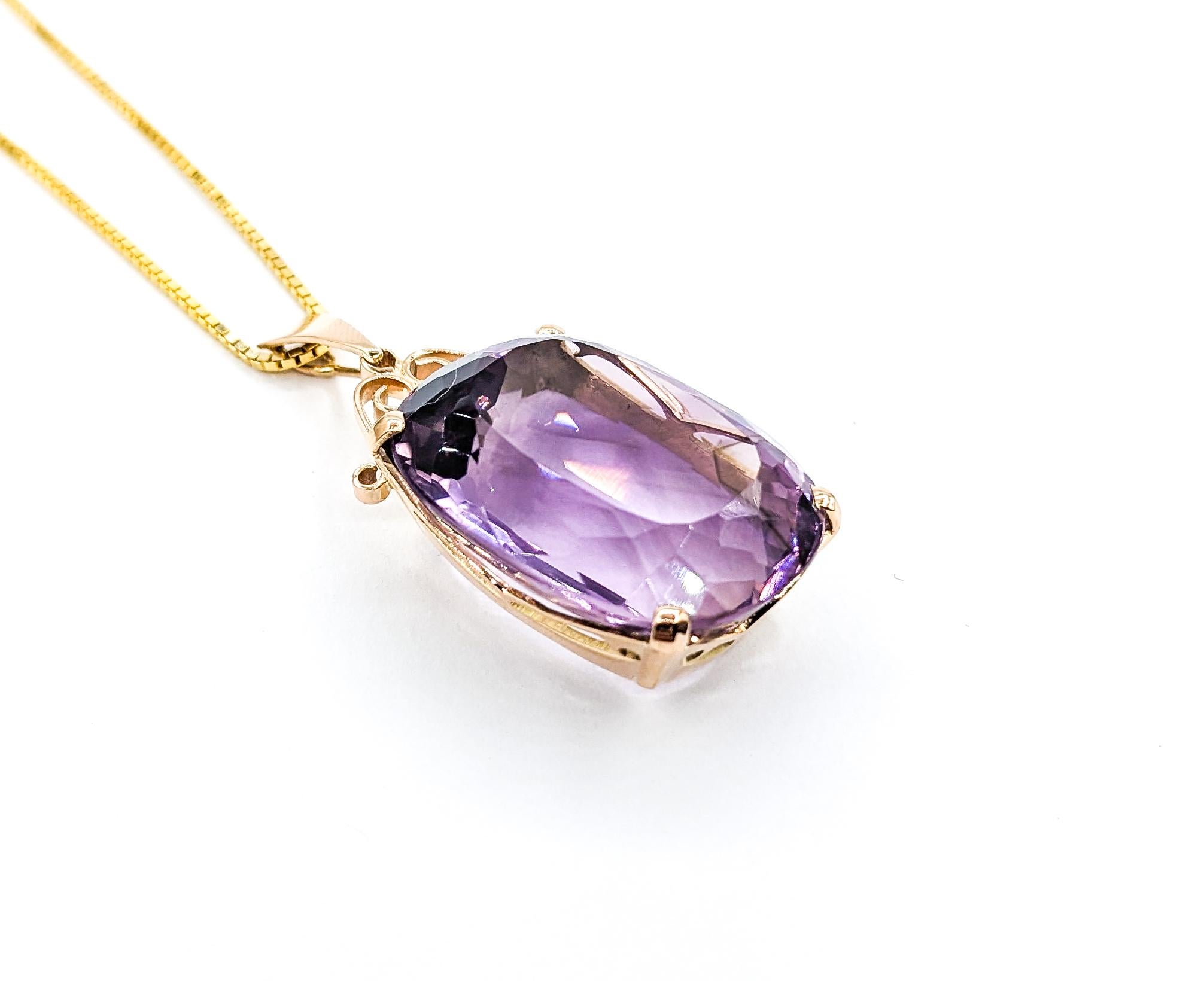 46ct Amethyst Pendant With Chain In Yellow Gold For Sale 2