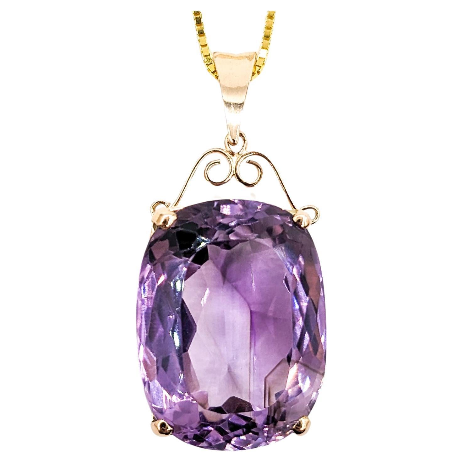 46ct Amethyst Pendant With Chain In Yellow Gold For Sale