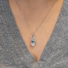 4.6ct Aquamarine Pendant with Natural Diamonds Accents: Solid 14K Gold, 15x10mm