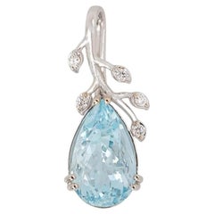 4.6ct Aquamarine Pendant with Natural Diamonds Accents: Solid 14K Gold, 15x10mm