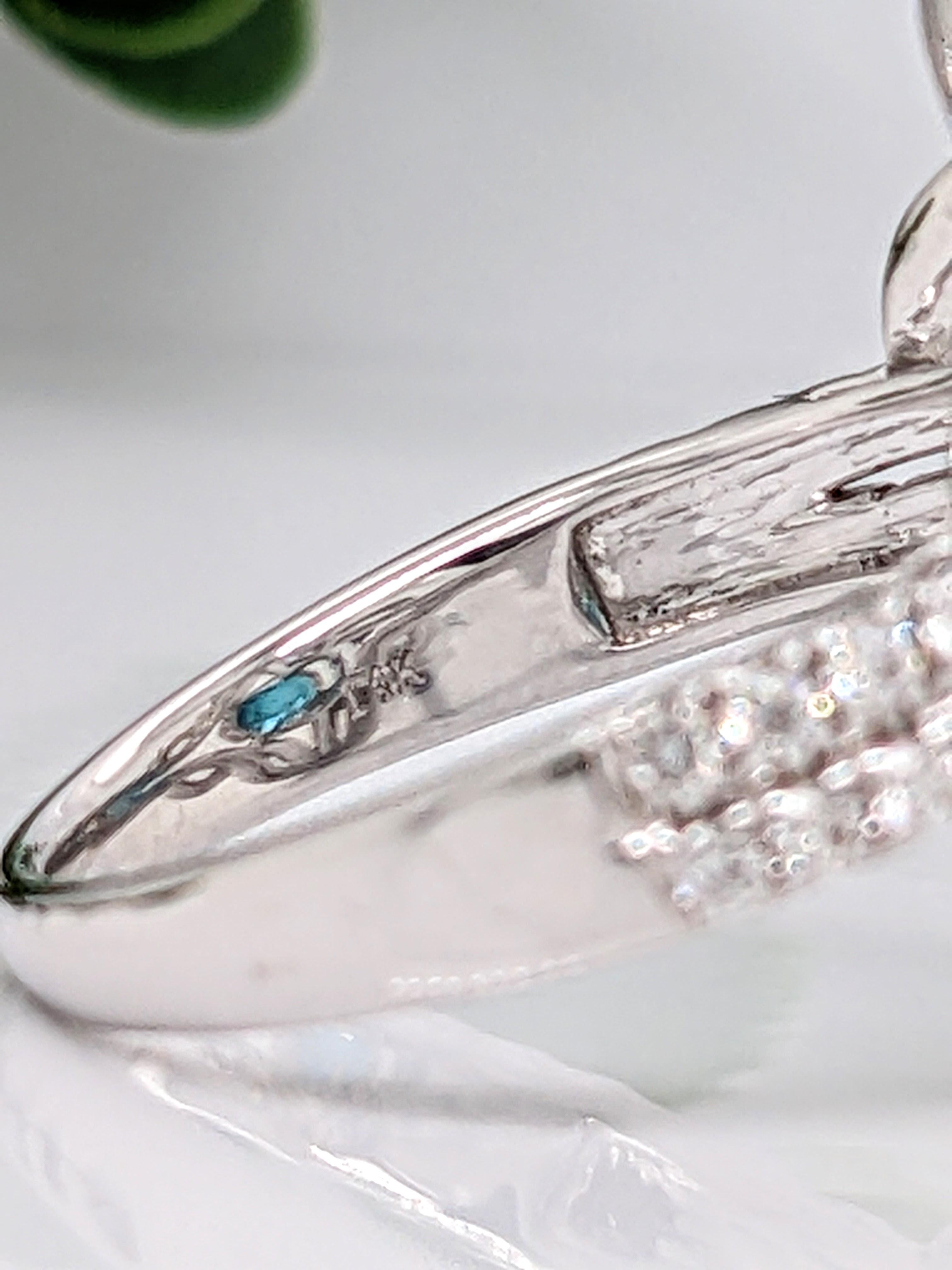 4.6ct Blue Zircon Ring w Earth Mined Diamonds in Solid 14K White Gold Oval 10x8 For Sale 3