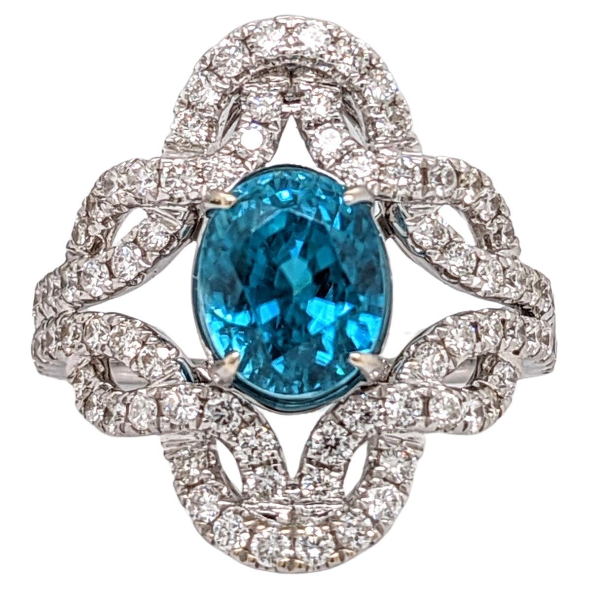 4.6ct Blue Zircon Ring in 14K Gold w Natural Diamond Accents  Intricate Pavé For Sale