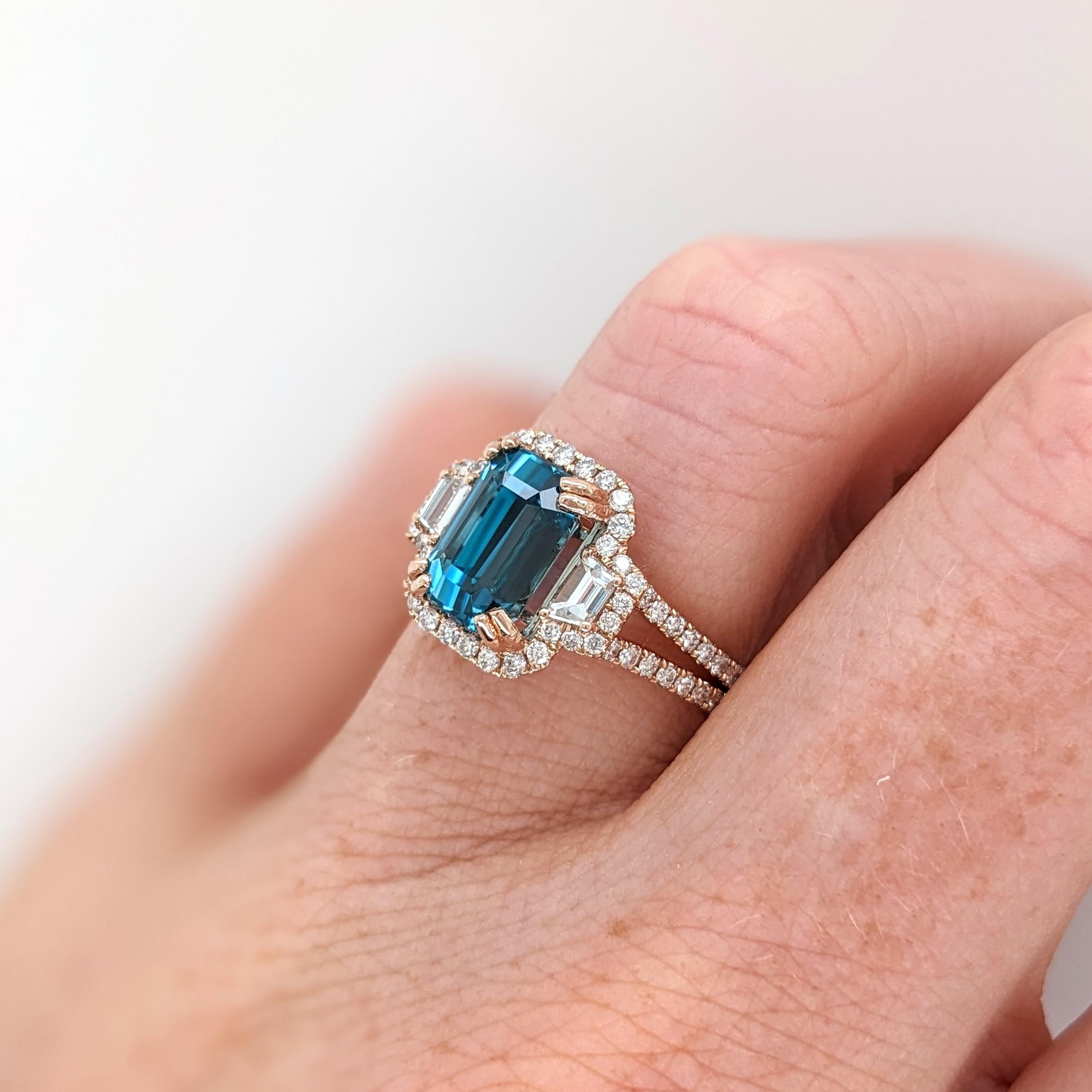 Modern 4.6ct Blue Zircon Ring w Earth Mined Diamonds in Solid 14K Dual Tone Gold EM 9x7