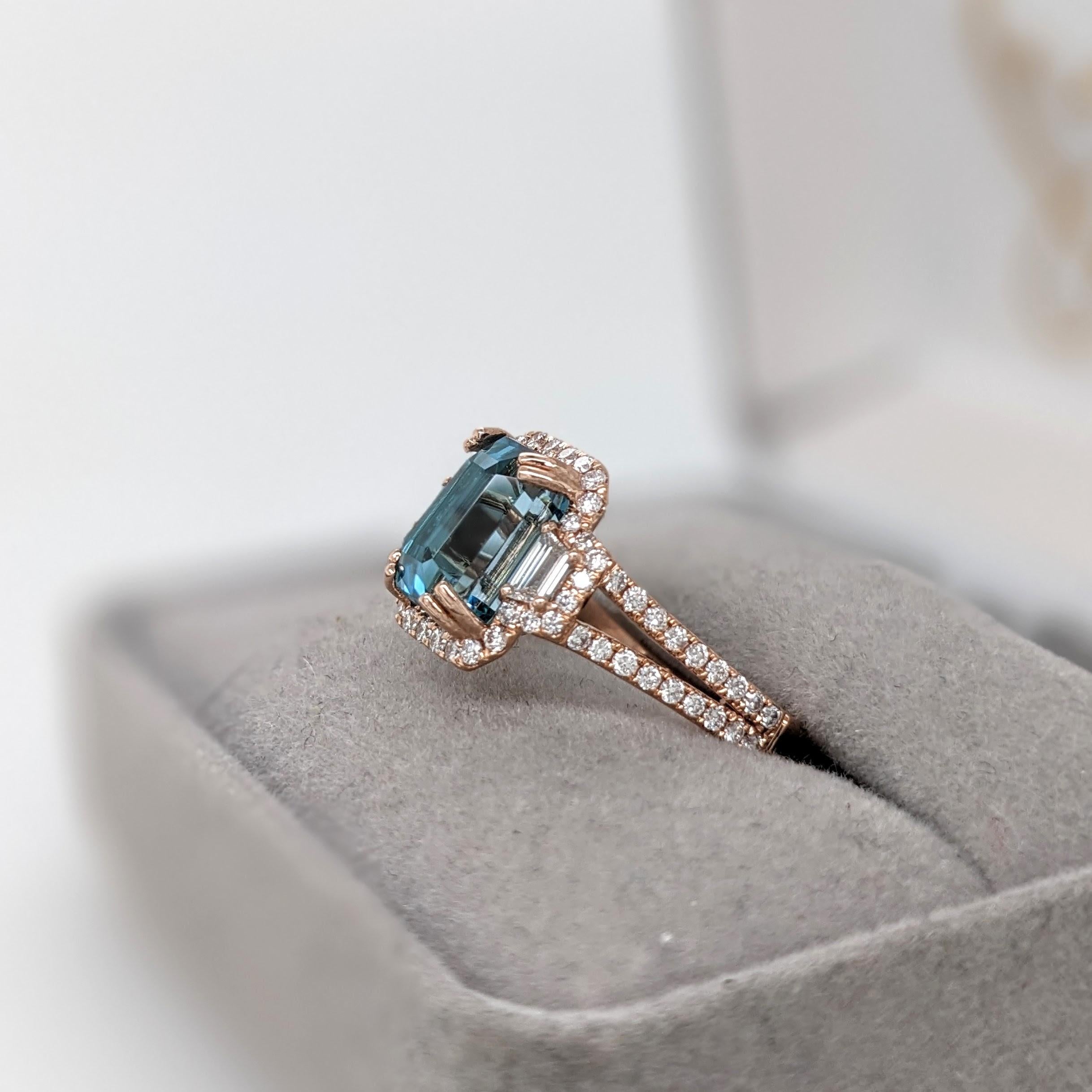 4.6ct Blue Zircon Ring w Earth Mined Diamonds in Solid 14K Dual Tone Gold EM 9x7 In New Condition In Columbus, OH