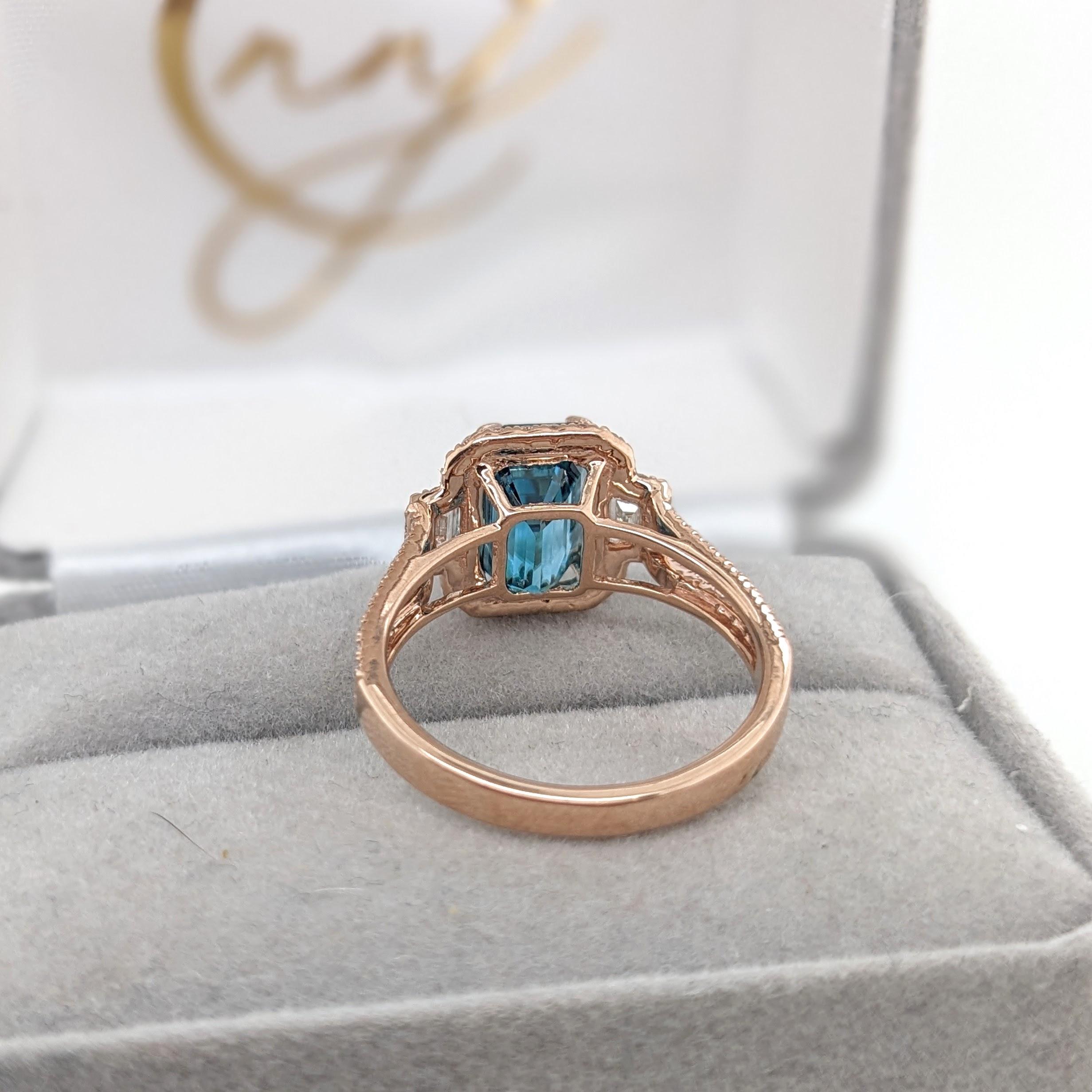 Women's 4.6ct Blue Zircon Ring w Earth Mined Diamonds in Solid 14K Dual Tone Gold EM 9x7