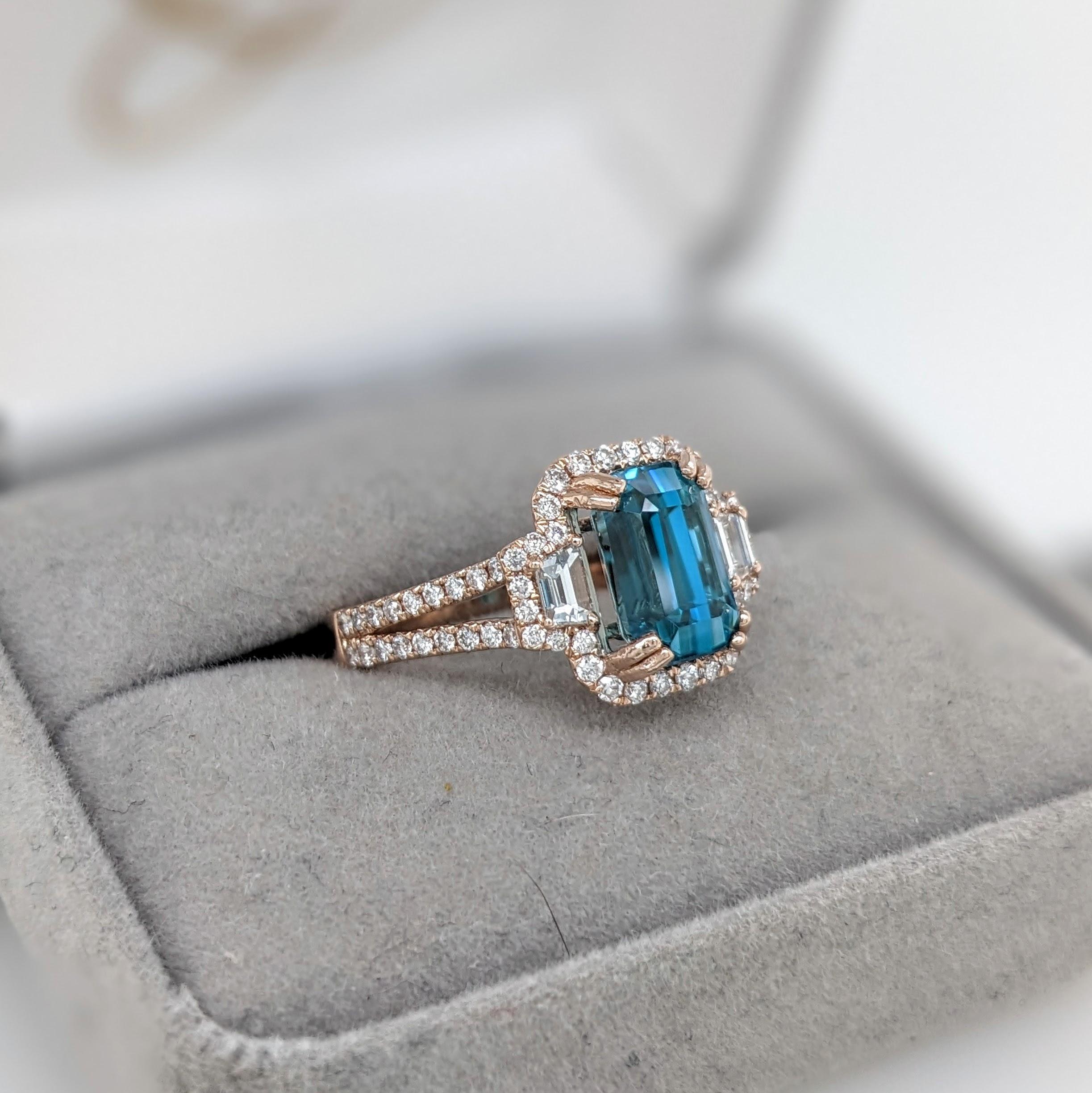 4.6ct Blue Zircon Ring w Earth Mined Diamonds in Solid 14K Dual Tone Gold EM 9x7 1