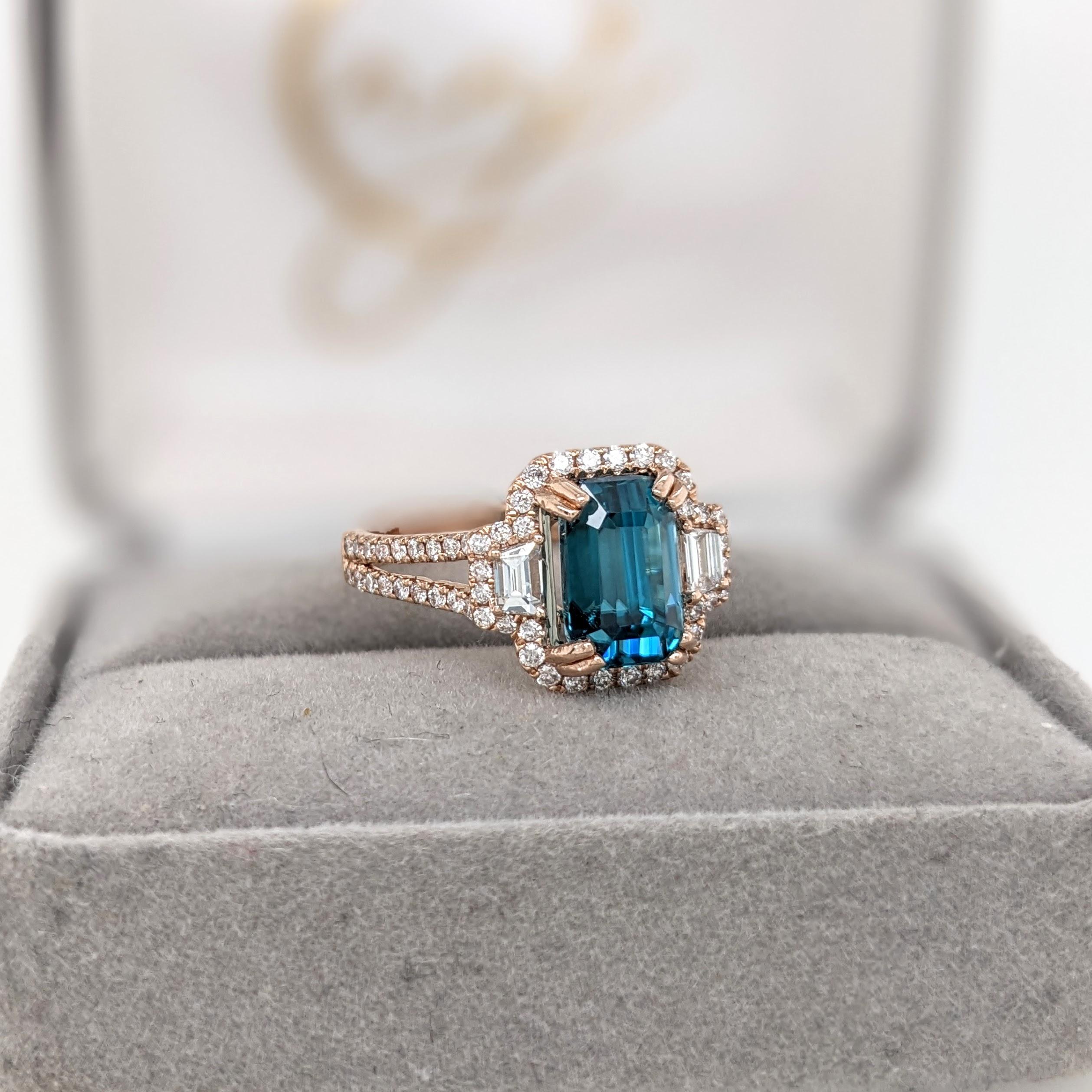 4.6ct Blue Zircon Ring w Earth Mined Diamonds in Solid 14K Dual Tone Gold EM 9x7 2