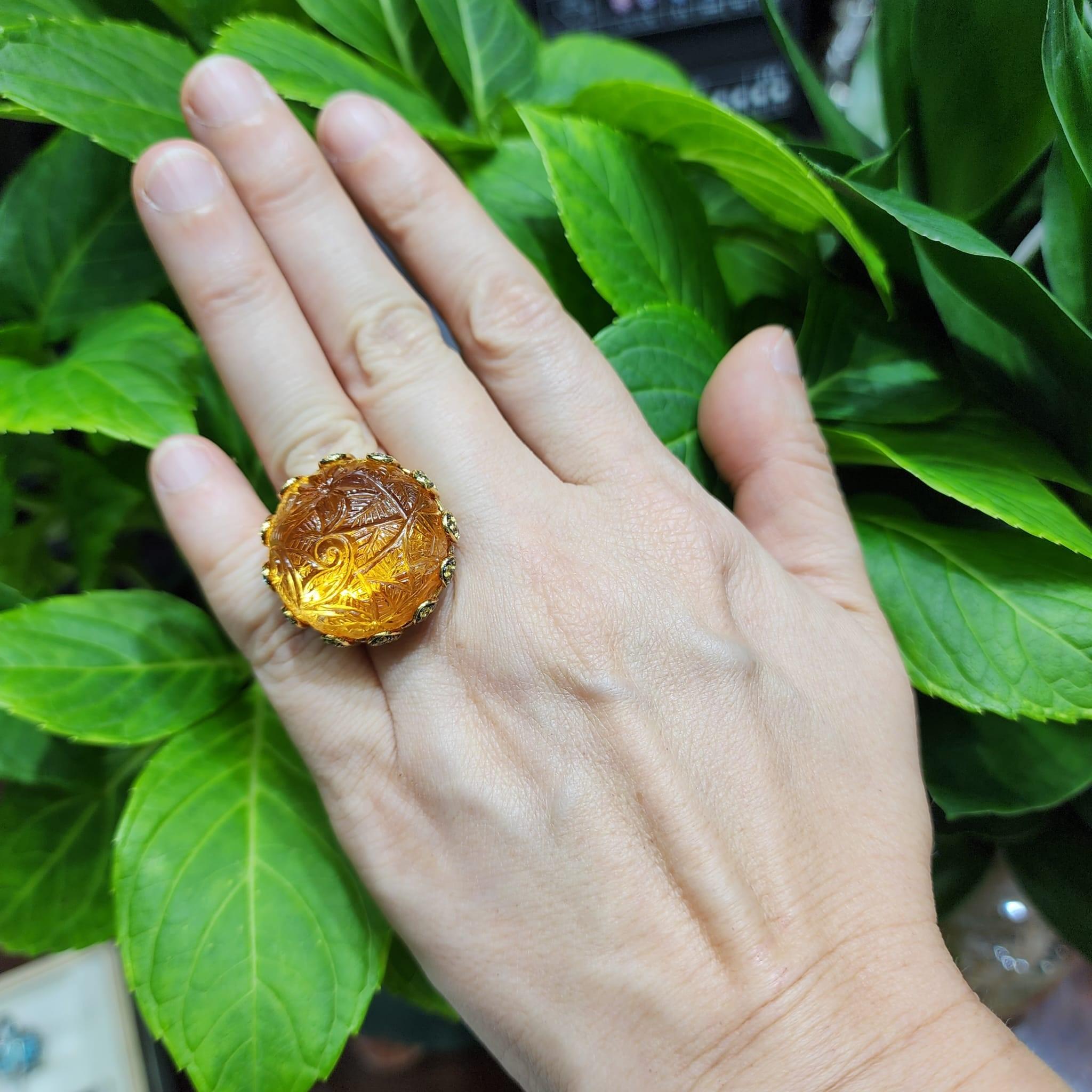 46Ct Citrine Yellow Sapphire and Diamond Cocktail Ring in 18kt Yellow Gold 4