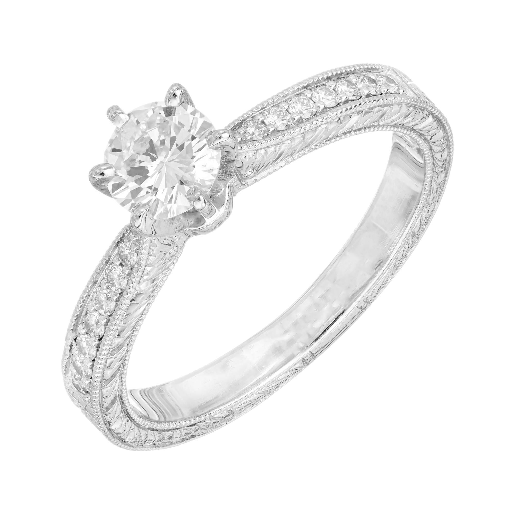 .46ct Diamond Platinum Hand Engraved Pave Set Engagement Ring